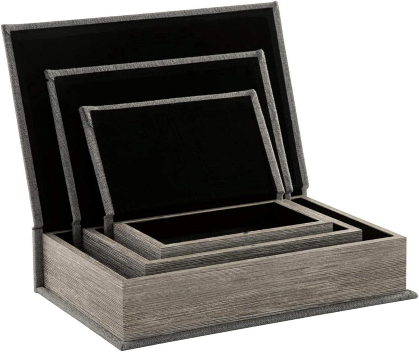Jolina Vintage 3 Piece Faux Book Keepsake Storage Box Set / Gray