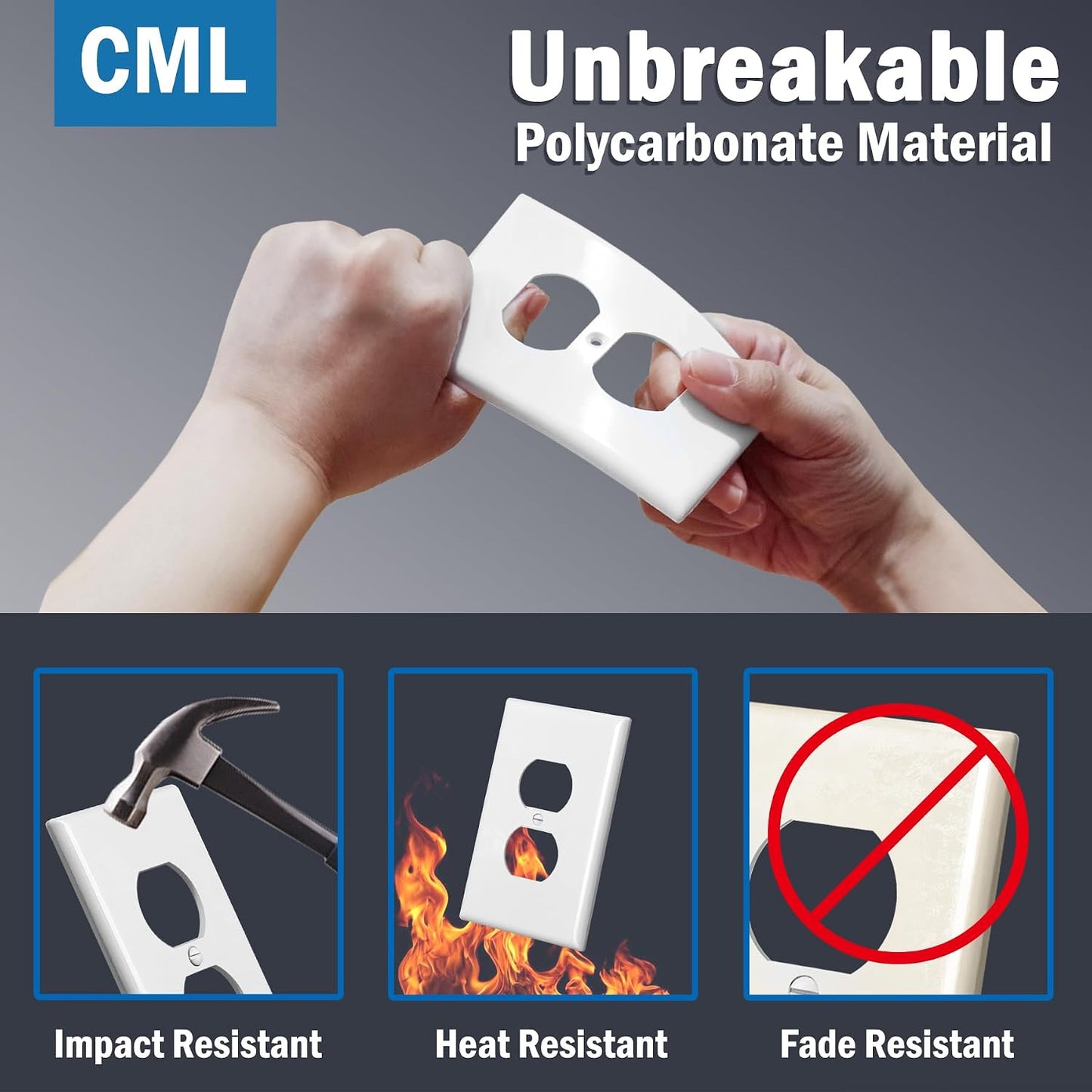 CML Jumbo Duplex Outlet Covers, 20 Pack Oversized Electrical Outlet Wall Plate, 1-Gang Switch Plates, Dual Receptacle