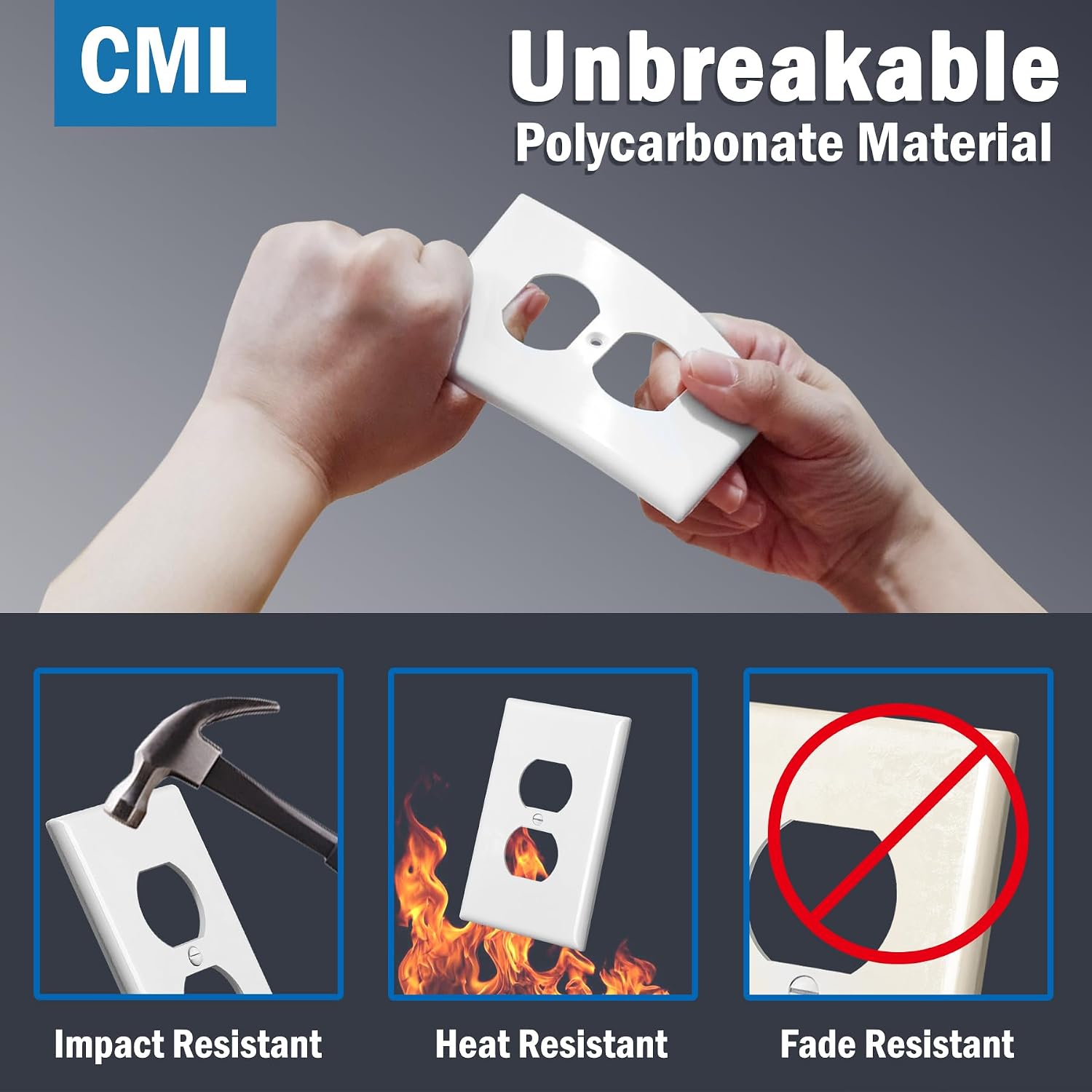 CML Jumbo Duplex Outlet Covers, 20 Pack Oversized Electrical Outlet Wall Plate, 1-Gang Switch Plates, Dual Receptacle