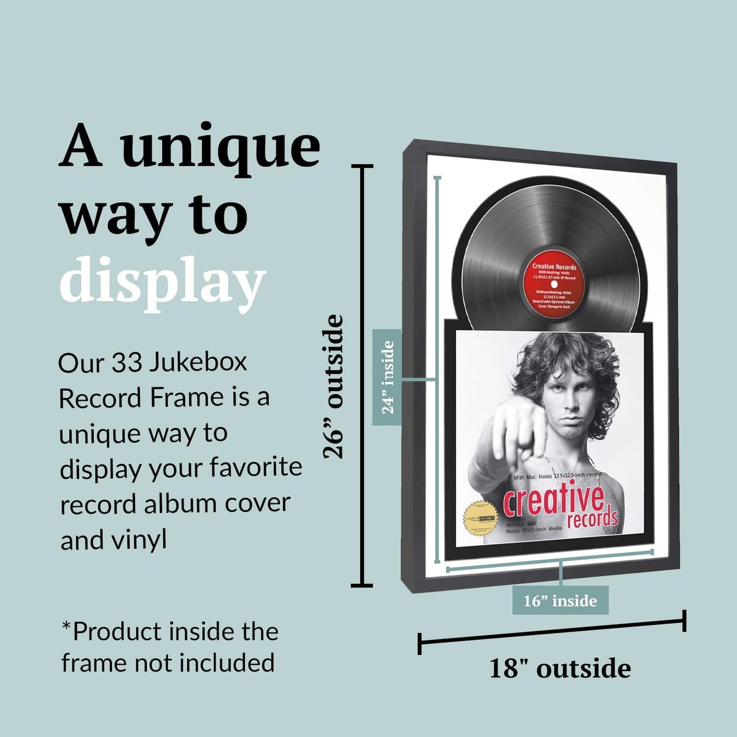 16" x 24" Jukebox Vinyl Frame Display with Double Double White-Black Matting, LP Record Album Frame for Wall Decor