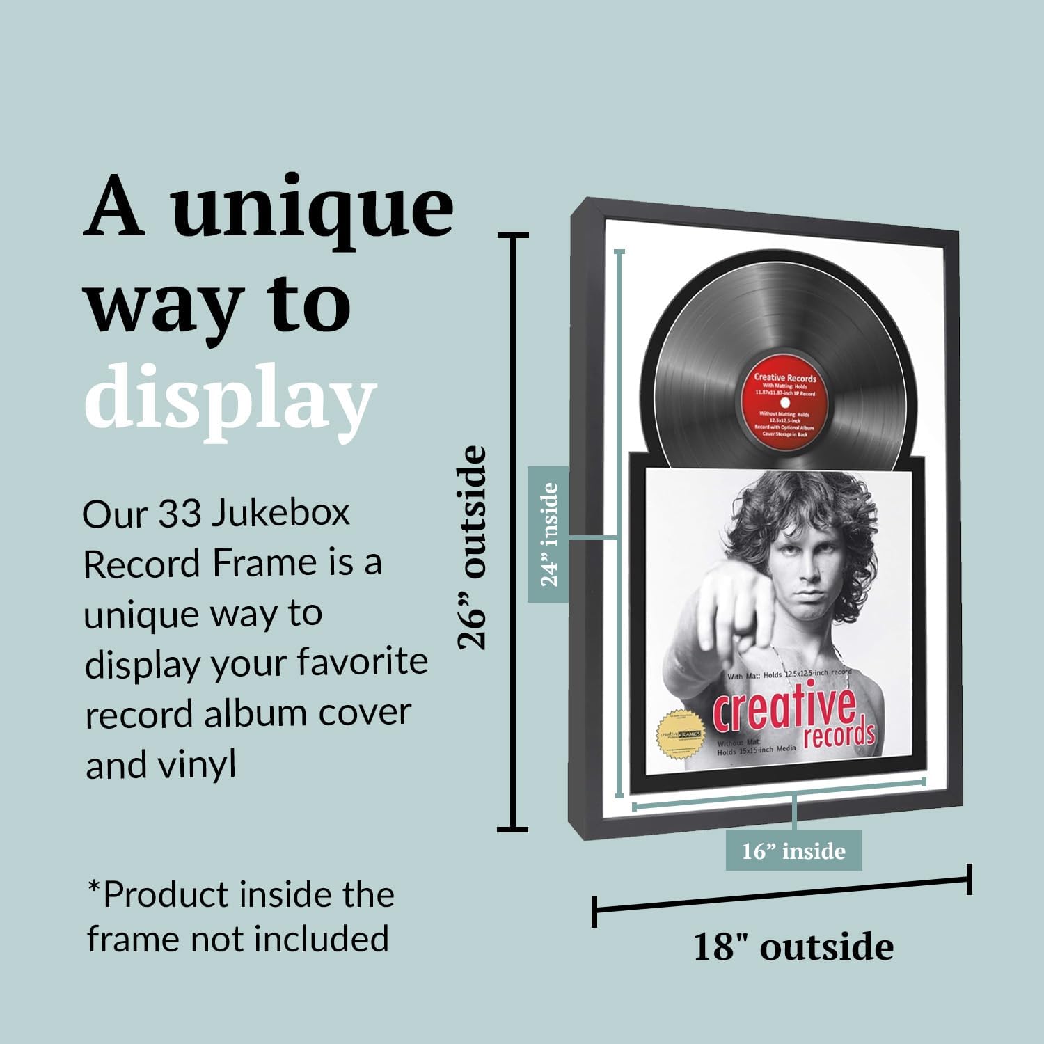 16" x 24" Jukebox Vinyl Frame Display with Double Double White-Black Matting, LP Record Album Frame for Wall Decor
