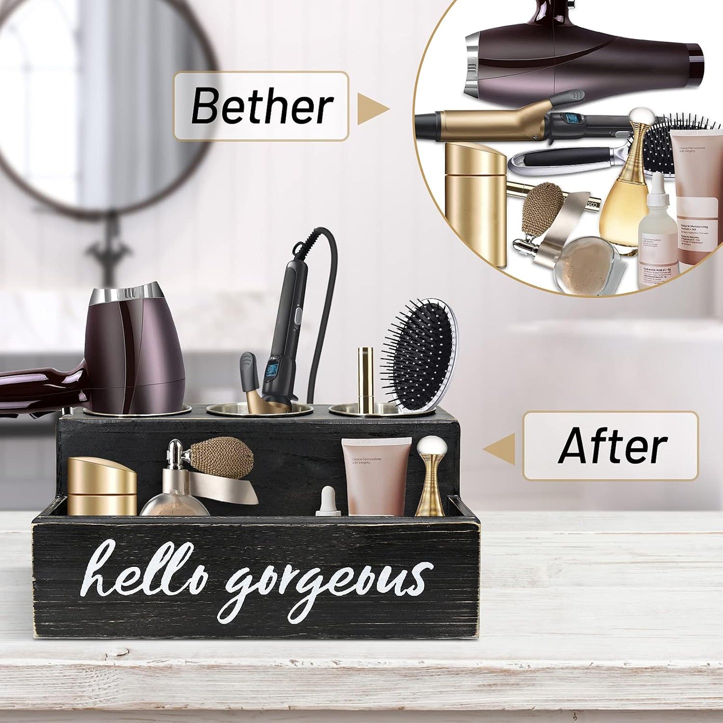 Unistyle Hair Blow Dryer Holder Black Curling Iron Holder Countertop, Hair Tools & Styling Supplies Organizer Flat