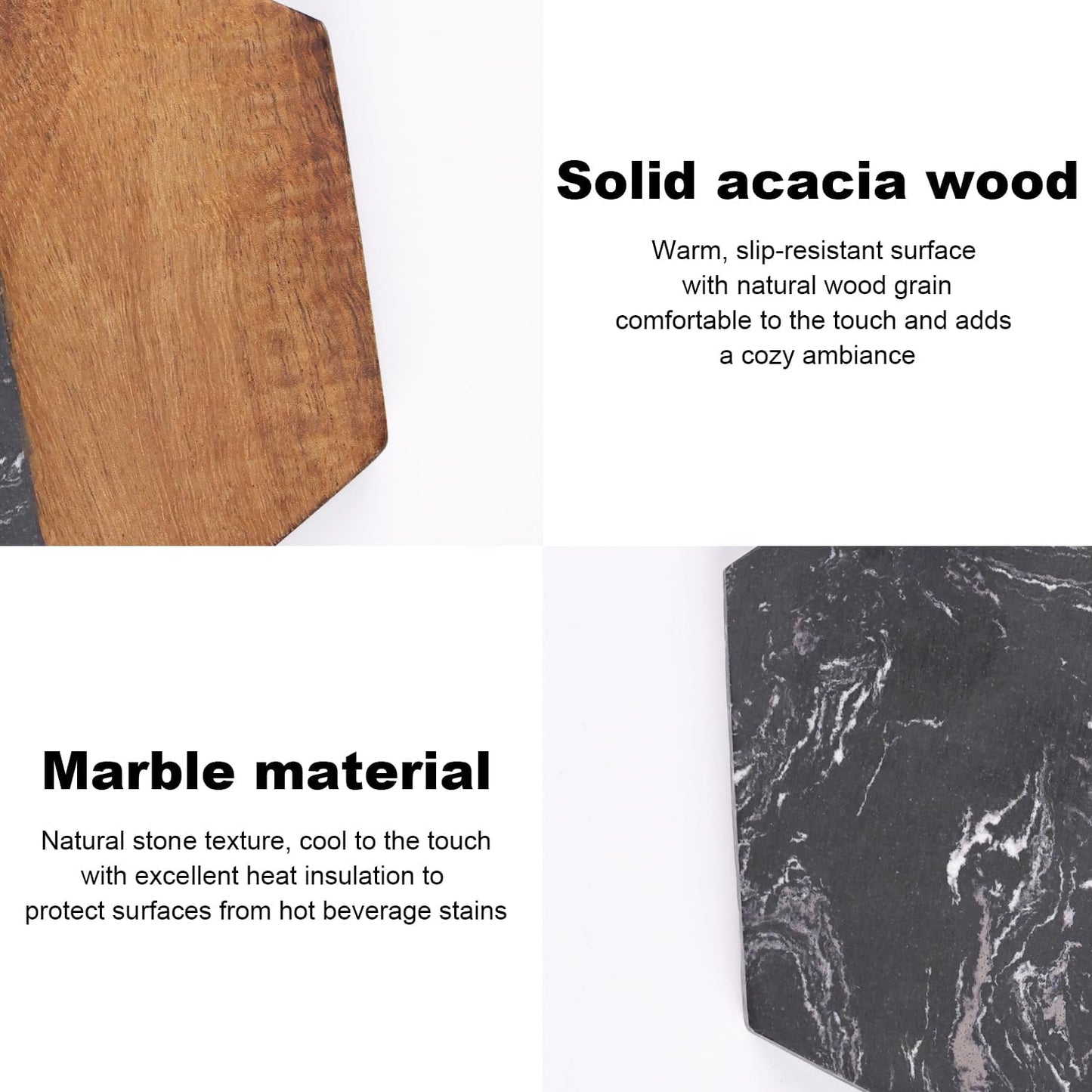 Marble Wood Coasters / Black / Set of 4