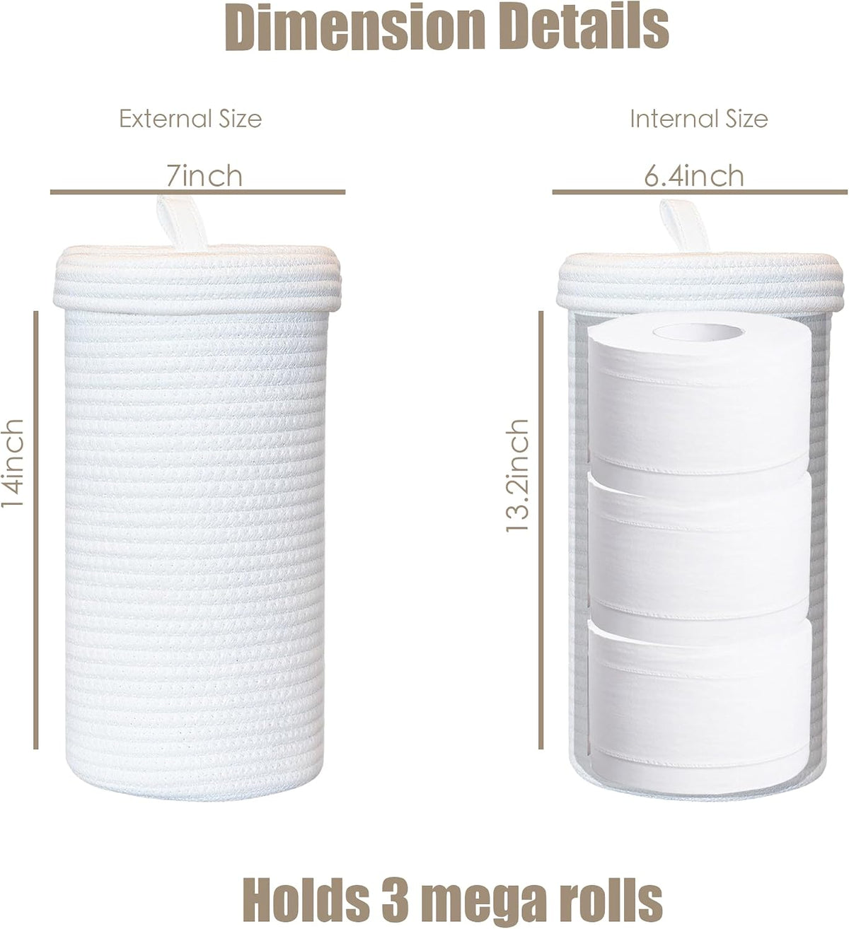 Toilet Paper Holder Handmade – Woven Cotton Toilet Paper Stand & Storage Basket with Lid, Freestanding Organizer for