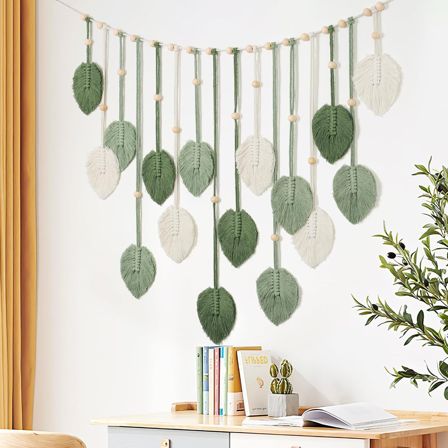 Macrame Wall Hanging Large Macrame Leaves Tapestry Wall Hanging Decoration Boho Handmade / Green