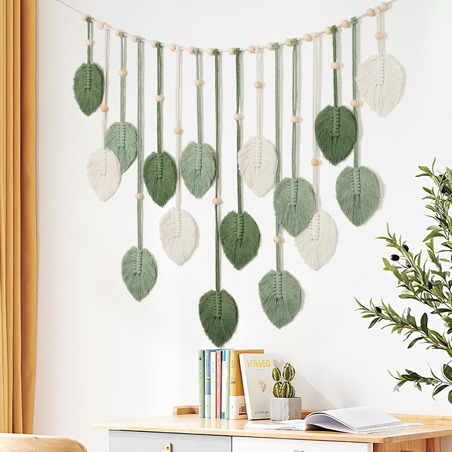 Macrame Wall Hanging Large Macrame Leaves Tapestry Wall Hanging Decoration Boho Handmade / Green