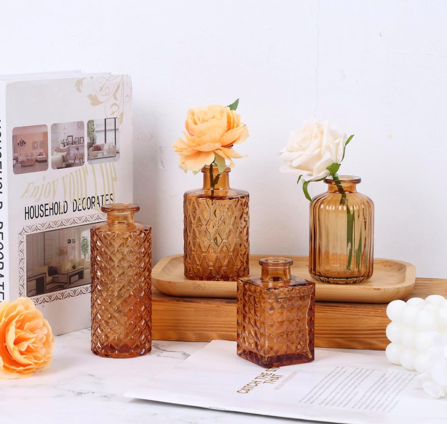 Glass Bud Vase Set / Amber / Gold / Set of 12