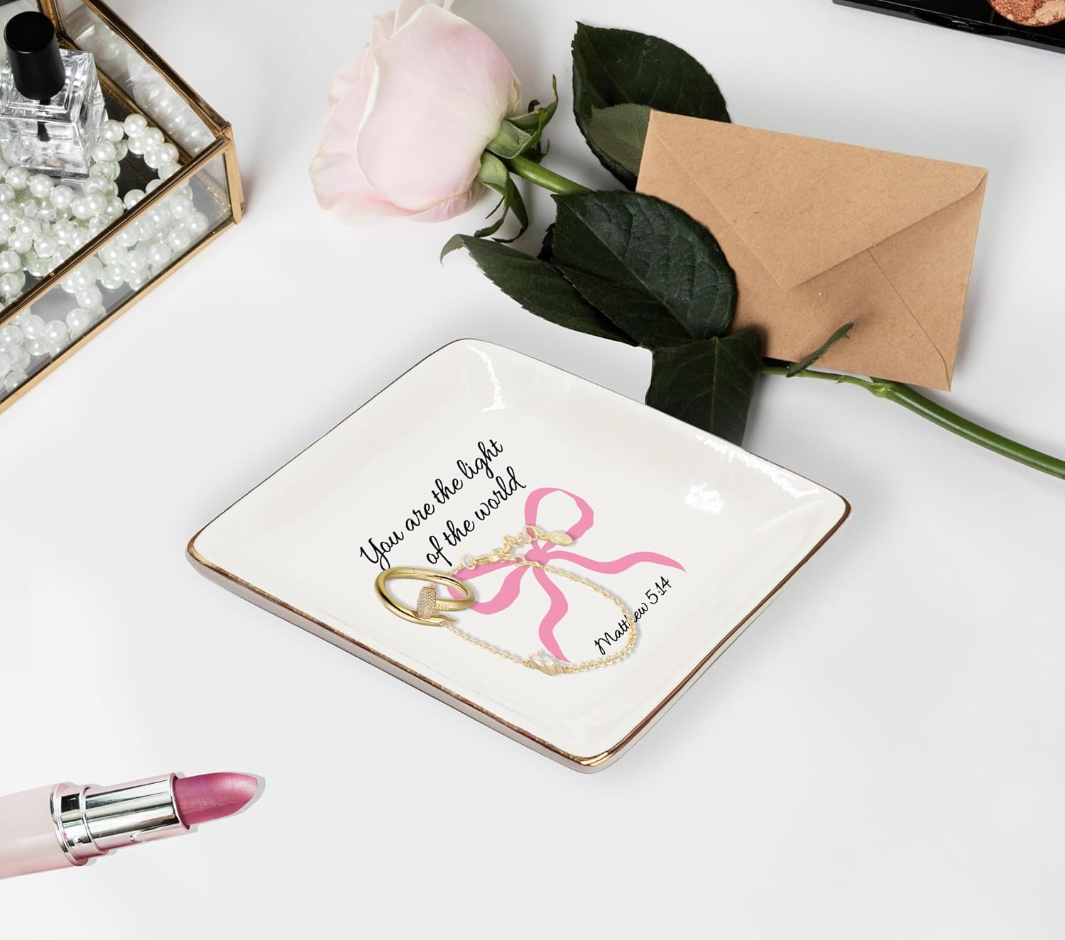 Christian Coquette Bow Ceramic Jewelry Tray Dish / Pink 2