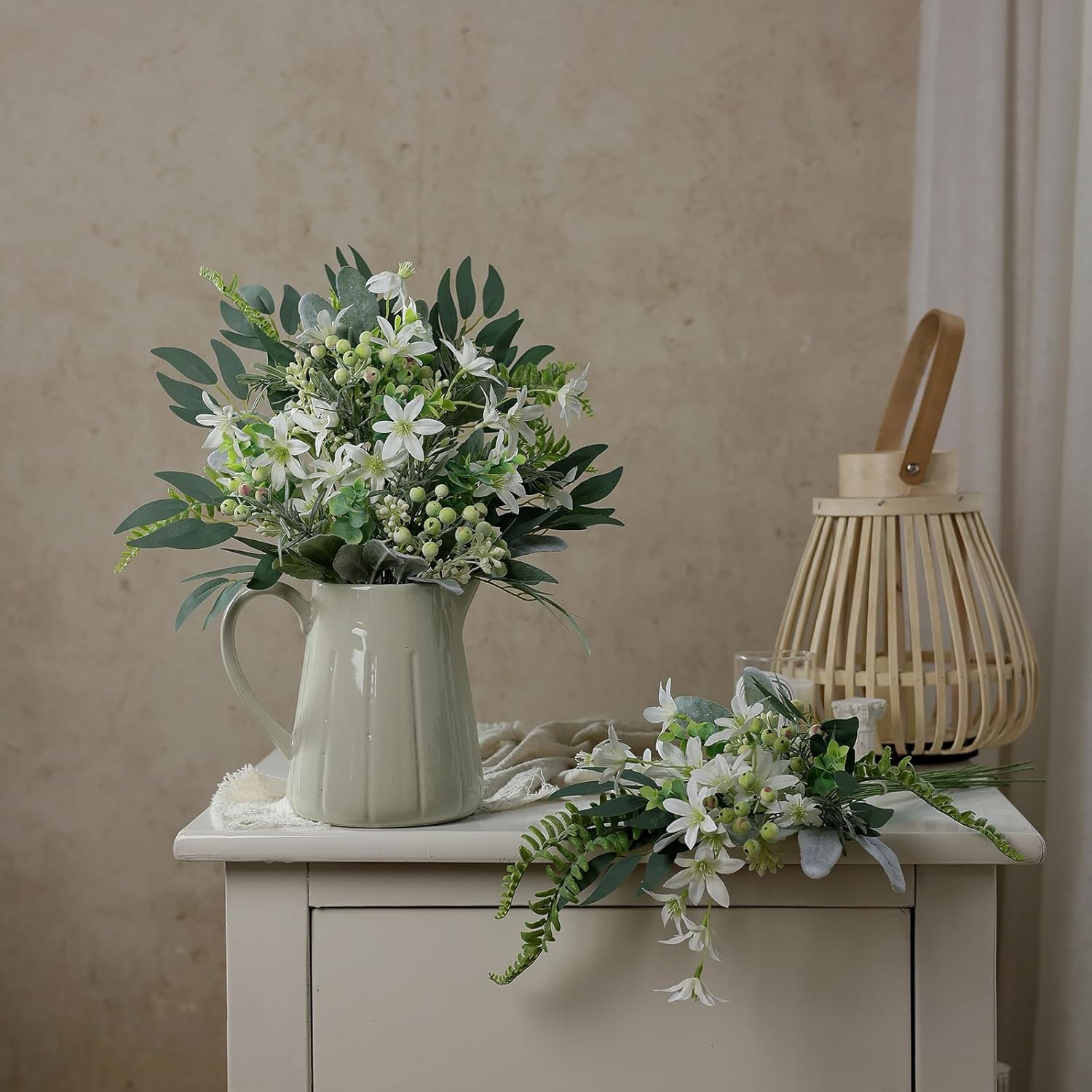 8 Kinds of Faux Plants and Fake Flowers for DIY Bridal Bouquets / Sage Green & White / Set of 70