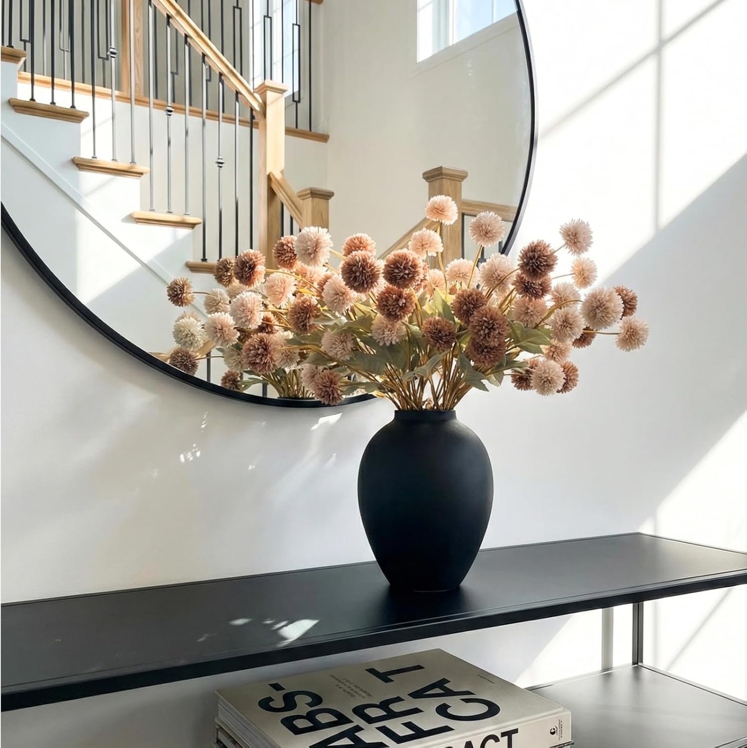 Black Vase / Large Round Iron Vase / Black Ovoid