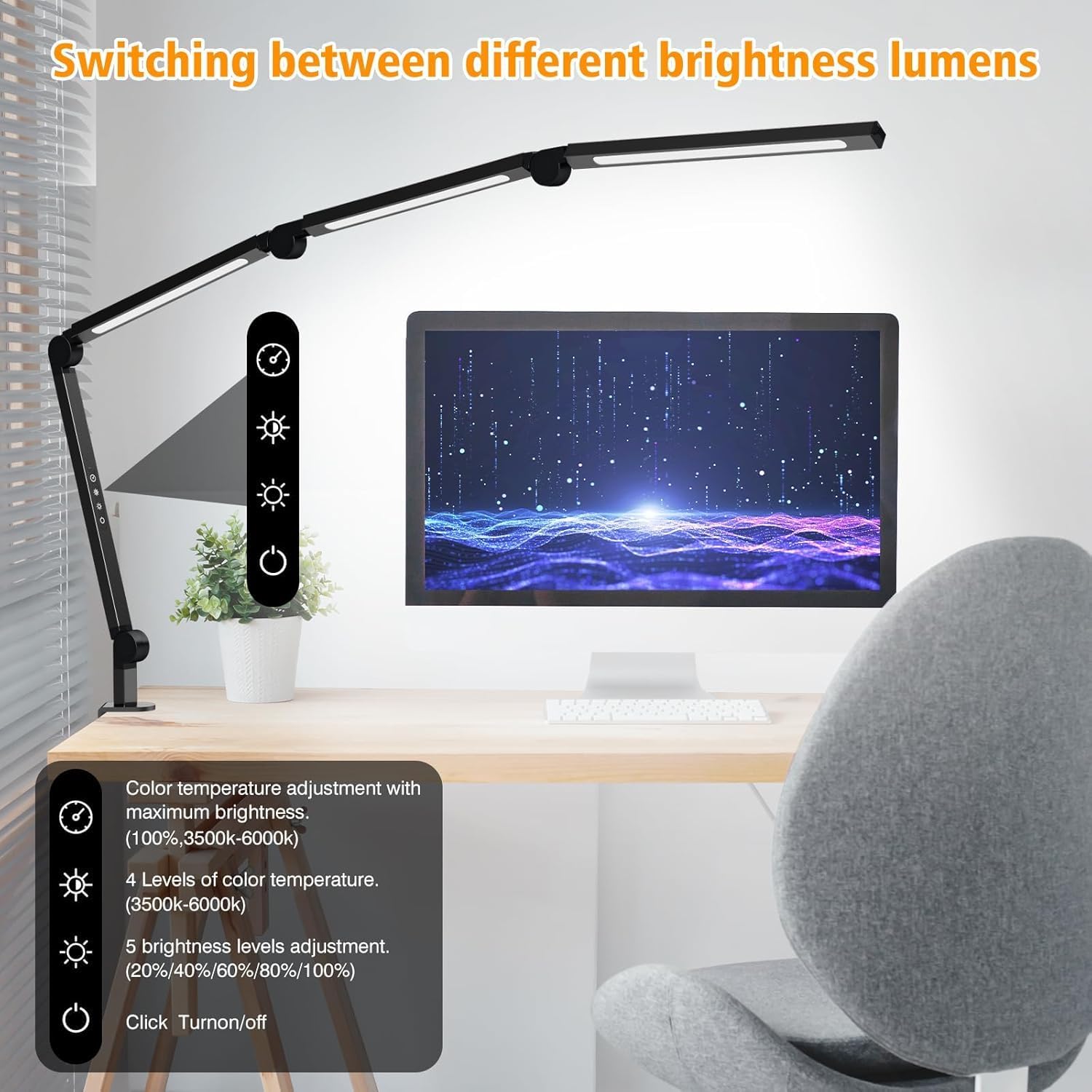 AILBTON Bright LED Desk Lamp with Clamp,Eye Caring Architect Led Desk Lights with Adjustable Swing Arm for Office