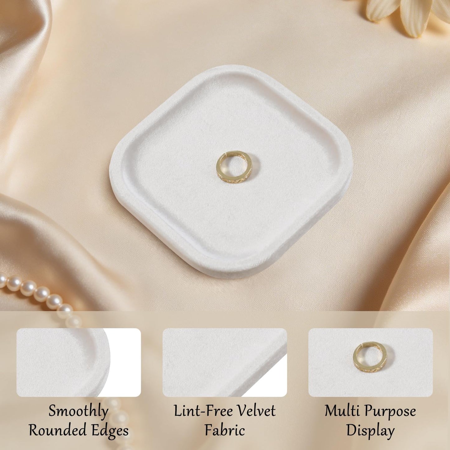 Resilient Velvet Jewelry Display Tray for Ring Earrings Bracelet Necklace / Light Beige / 4.7 x 4.7