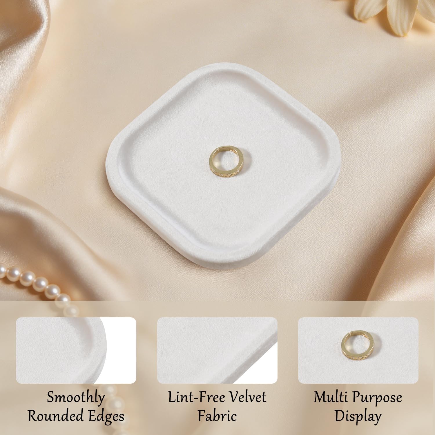 Resilient Velvet Jewelry Display Tray for Ring Earrings Bracelet Necklace / Light Beige / 4.7 x 4.7