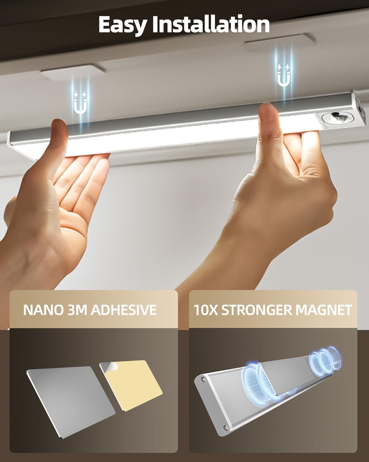 6Pack 12inch Under Cabinet Lighting, Rechargeable Motion Sensor Light Wireless Indoor, Dimmable 3 Color Temps Closet