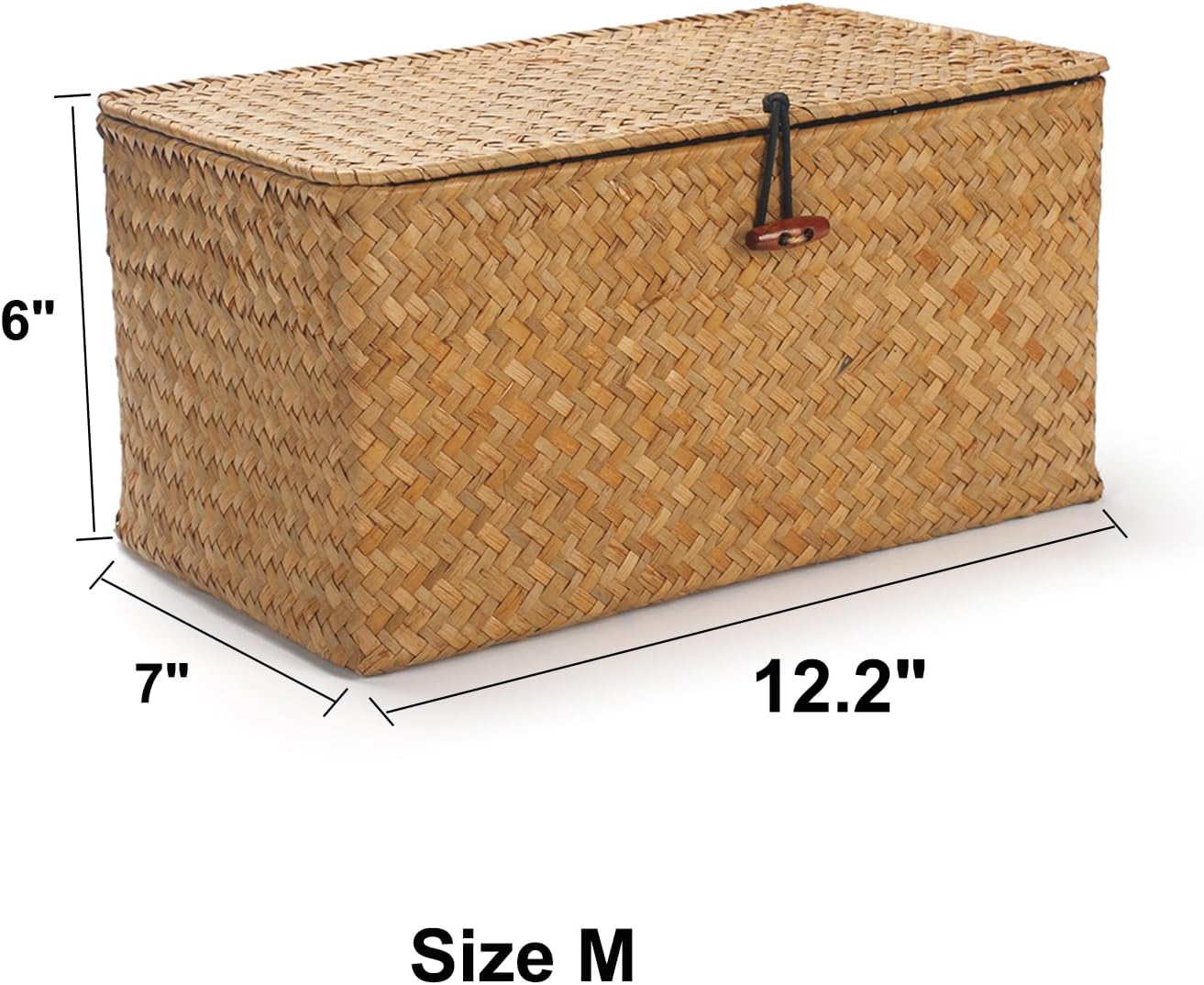 Rectangular Handwoven Seagrass Storage Basket / 12 x 7 x 6 / M / Natural