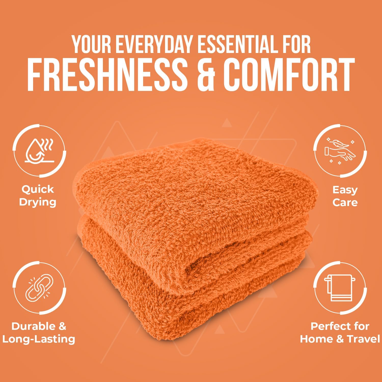 DAN RIVER 24 Pack Cotton Wash Cloths Set for Showering [12x12] Orange | Lighter Weight, Quick to Dry, Super Soft &