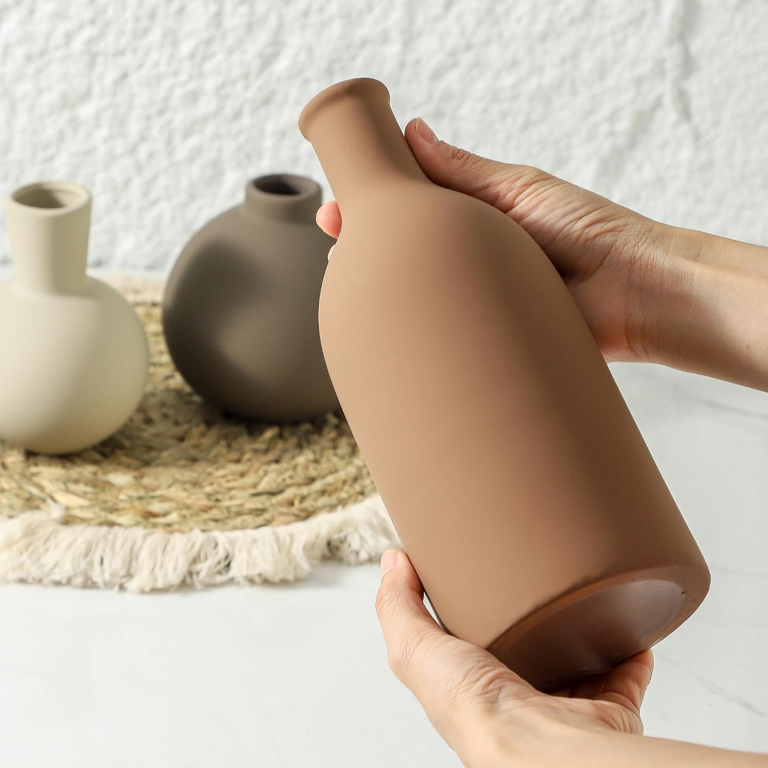 Ceramic Neutral Vases Home Decor / 001-brown-larger / Set of 3