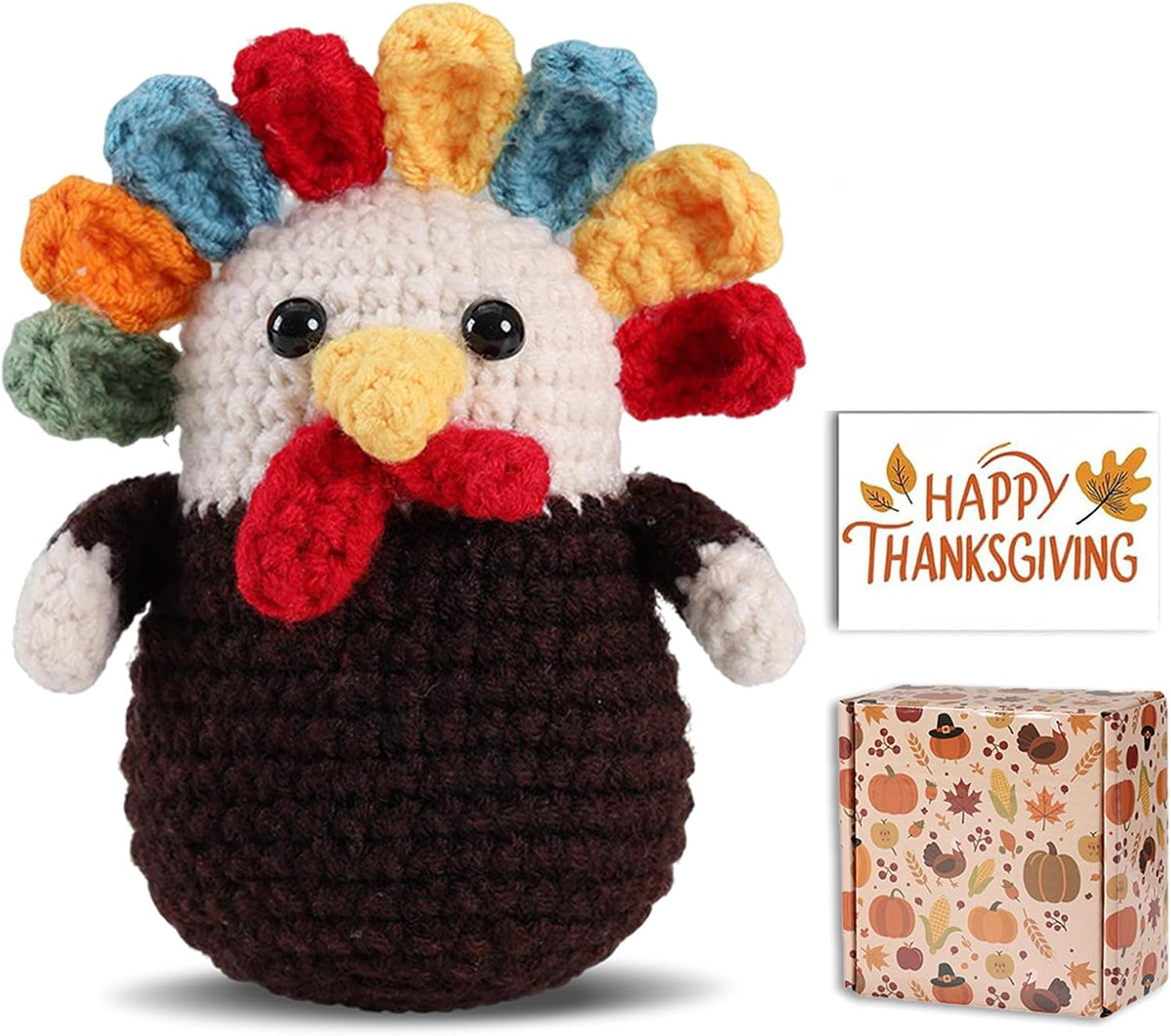 Happy Thanksgiving Gifts Crochet Turkey - Handmade Crochet Turkey Animal for Kids Women Men Family Friends, Fall Thanksgiving Basket Stuffers with Card&Box for Table Desk Home Decoration