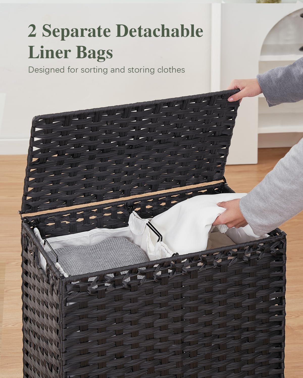 112 L Handwoven Rattan Wicker Laundry Basket / Black / 112 L - 29.6 Gal