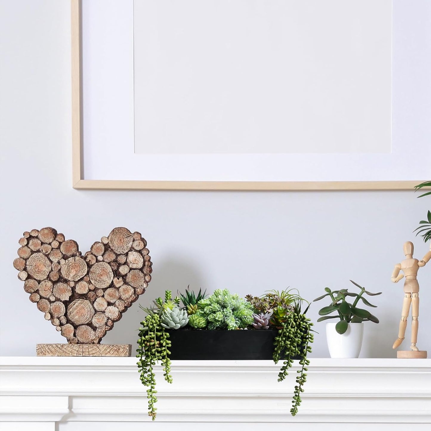 15" Artificial Succulents Arrangement Faux Succulents in Rectangular Wooden Planter Box Faux / Black