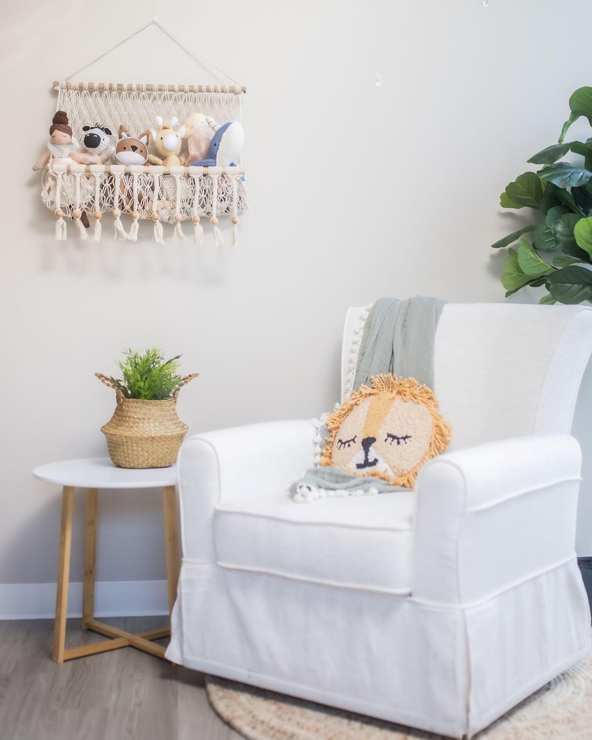 Willow Macrame Hanging Storage Bin / Beige