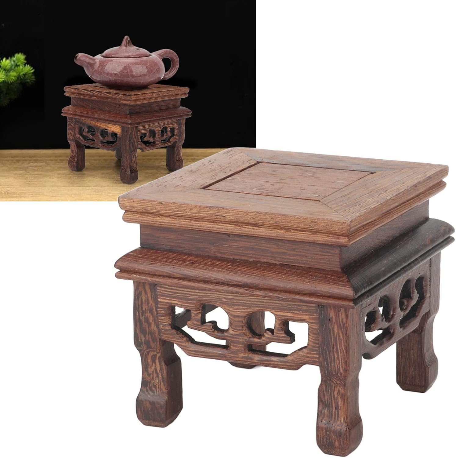 Mini Wooden Stool Display Stand Chinese Style Flower Pot Display Rack Garden Planter Support