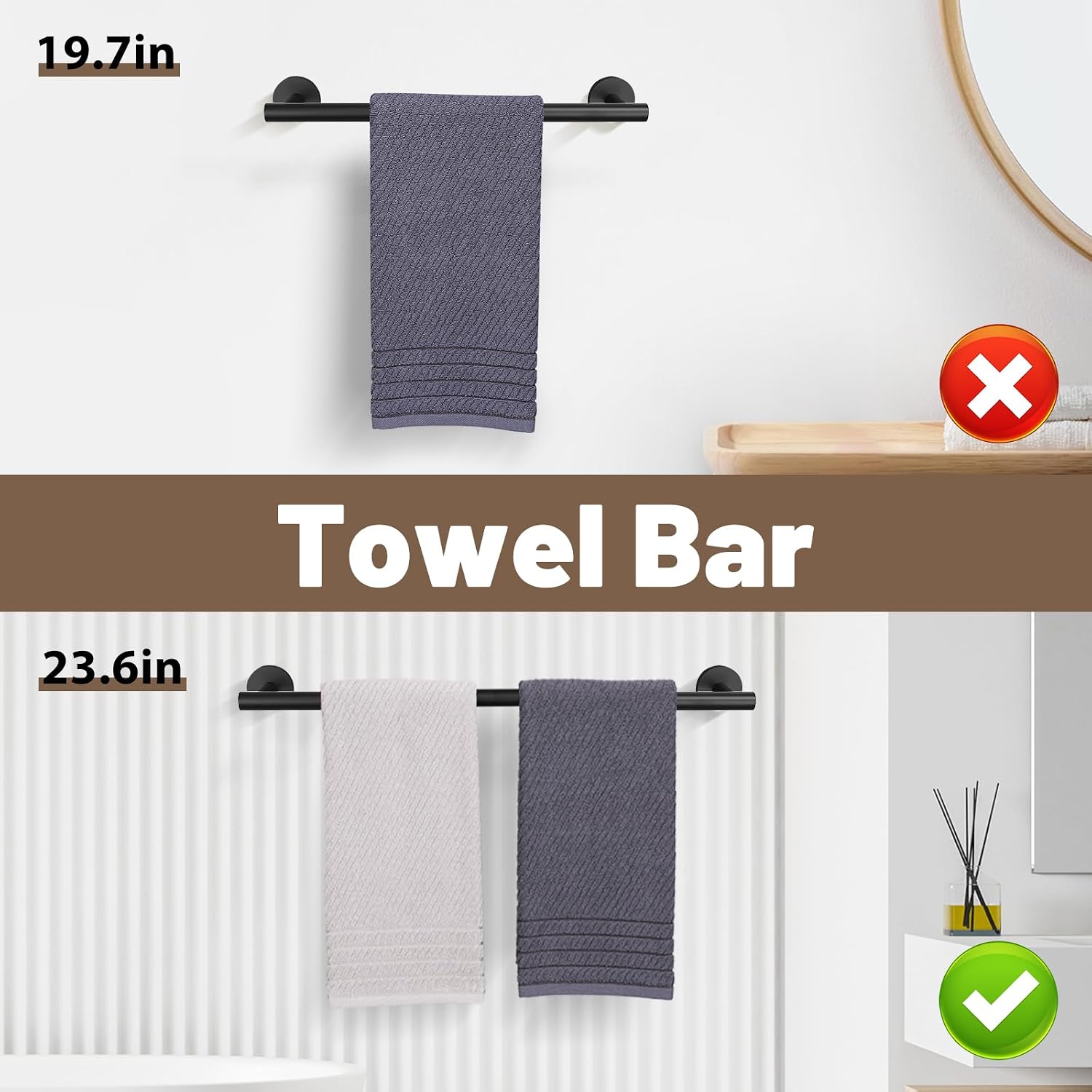 6 Pieces Matte Black Towel Bar Bathroom Hardware Set, 23.6Inch Matte Black Bathroom Accessories Towel Holder Set