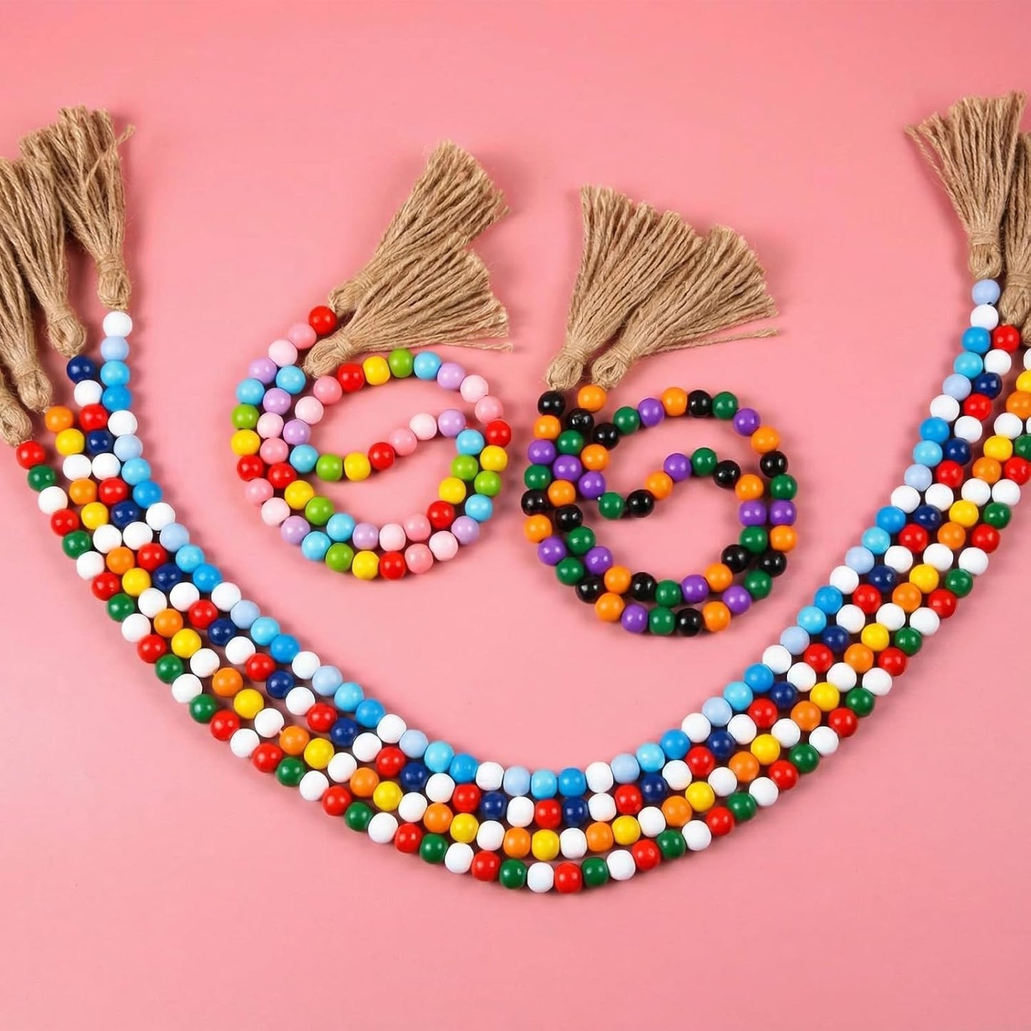 Seasonal Wooden Bead Garland / 3.3 ft / Set of 6