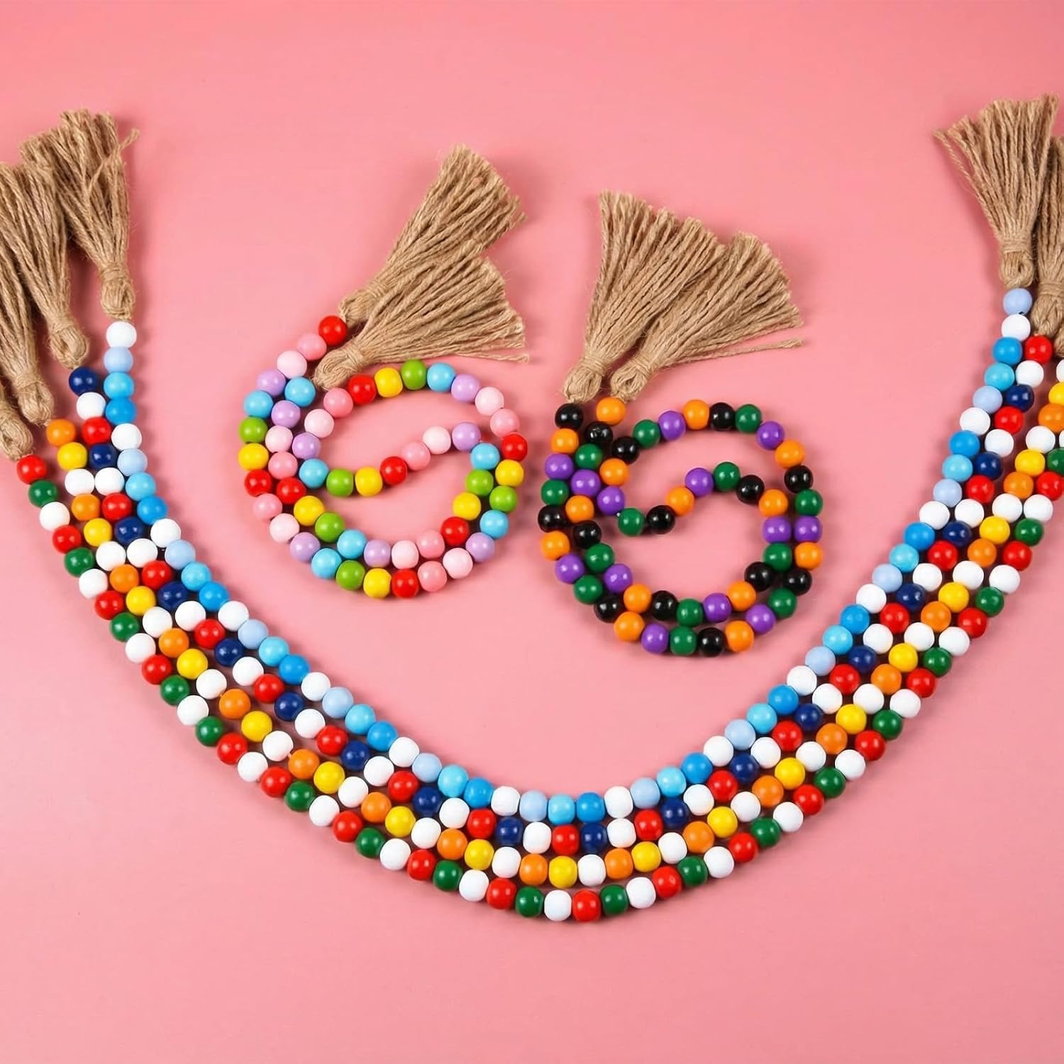 Seasonal Wooden Bead Garland / 3.3 ft / Set of 6
