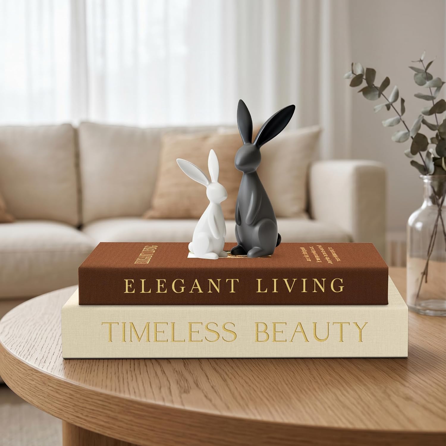 Modern Linen Faux Book Boxes / Beige-brown / Set of 2