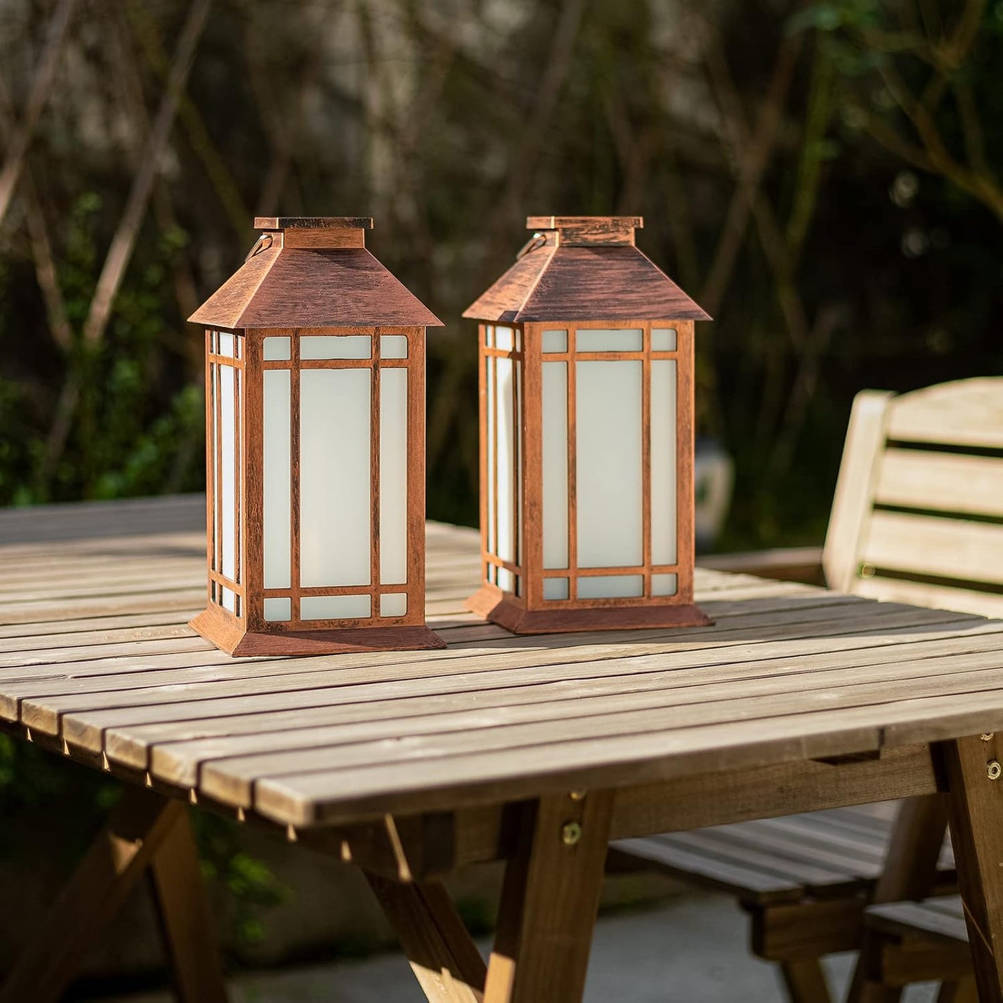 Bdor 13 Inch Outdoor Decorative Lanterns with LED Candle Timer 2 Pack Brown | Battery powered convenience, cozy