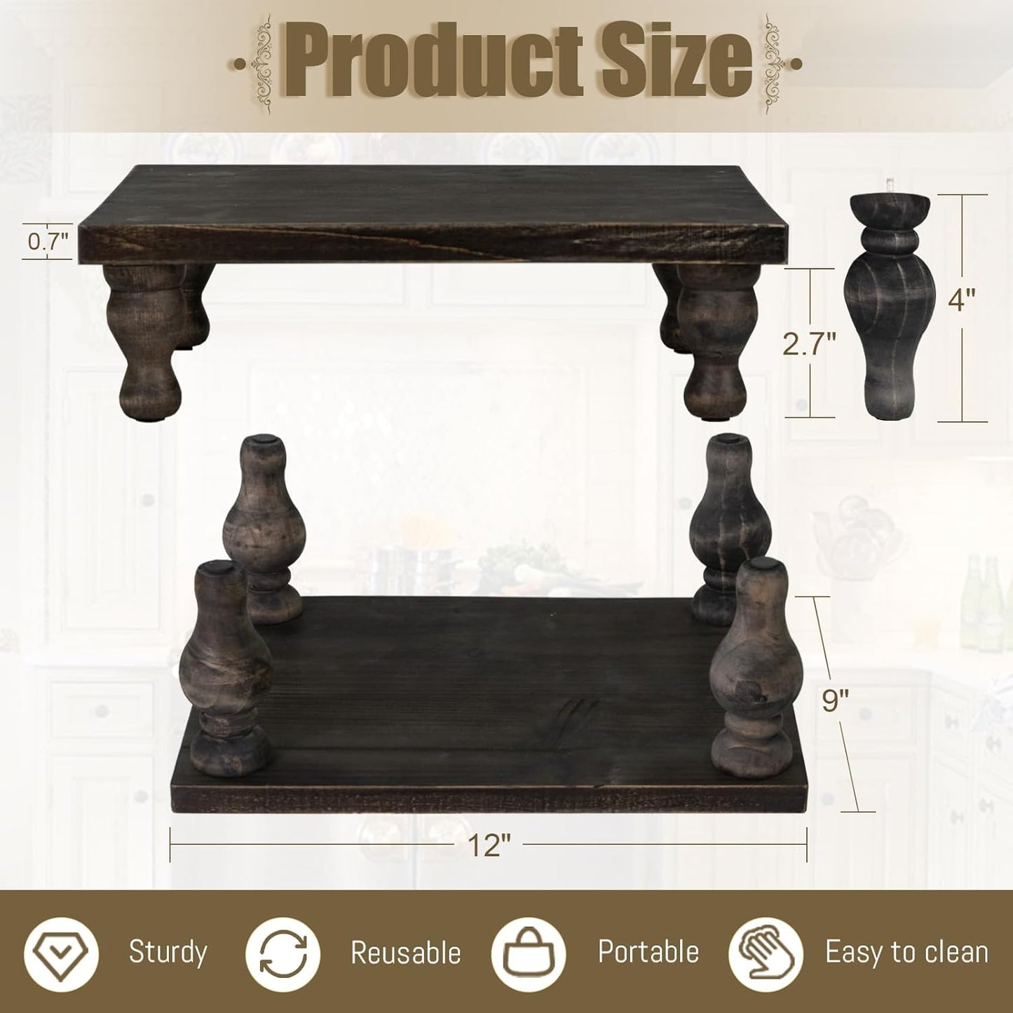 Rustic Washed Black Tray Riser / Rectangular - Wash Black