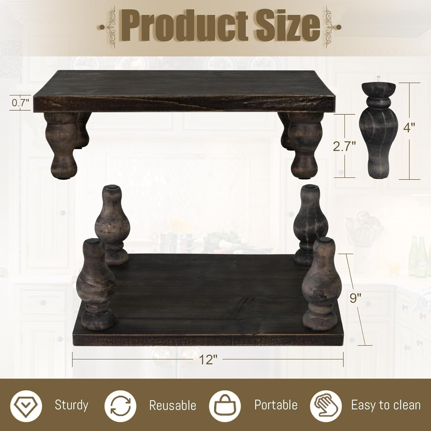 Rustic Washed Black Tray Riser / Rectangular - Wash Black