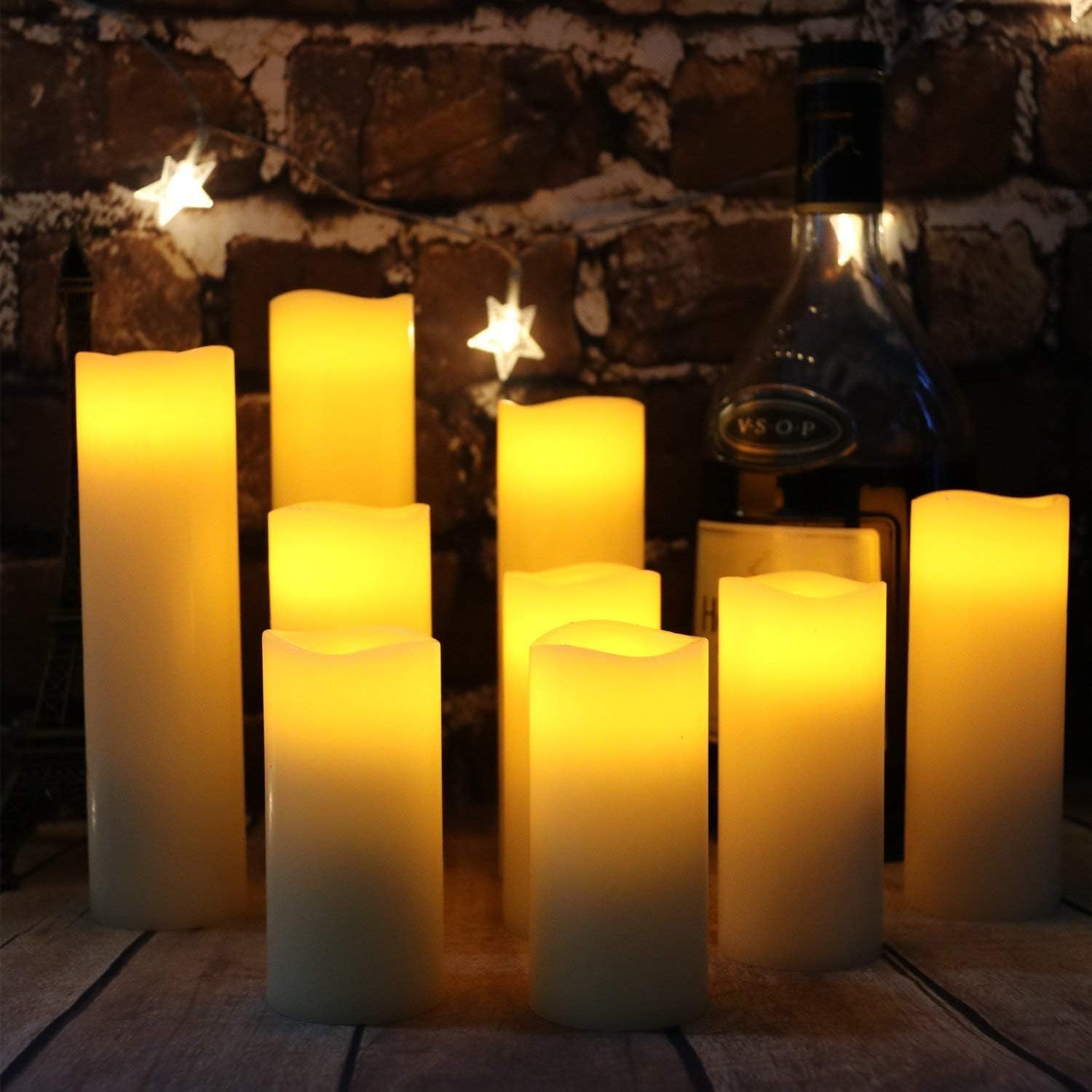 Flameless Candles Led Candles Pack of 9 (H 4" 5" 6" 7" 8" 9" x D 2.2") Real Wax Battery Candles with Remote Timer for