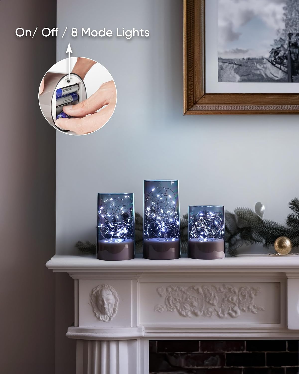 Homemory Flickering Flameless Candles with Remote, Embedded String Lights in Acylinder Vase, Battery Operated Fake