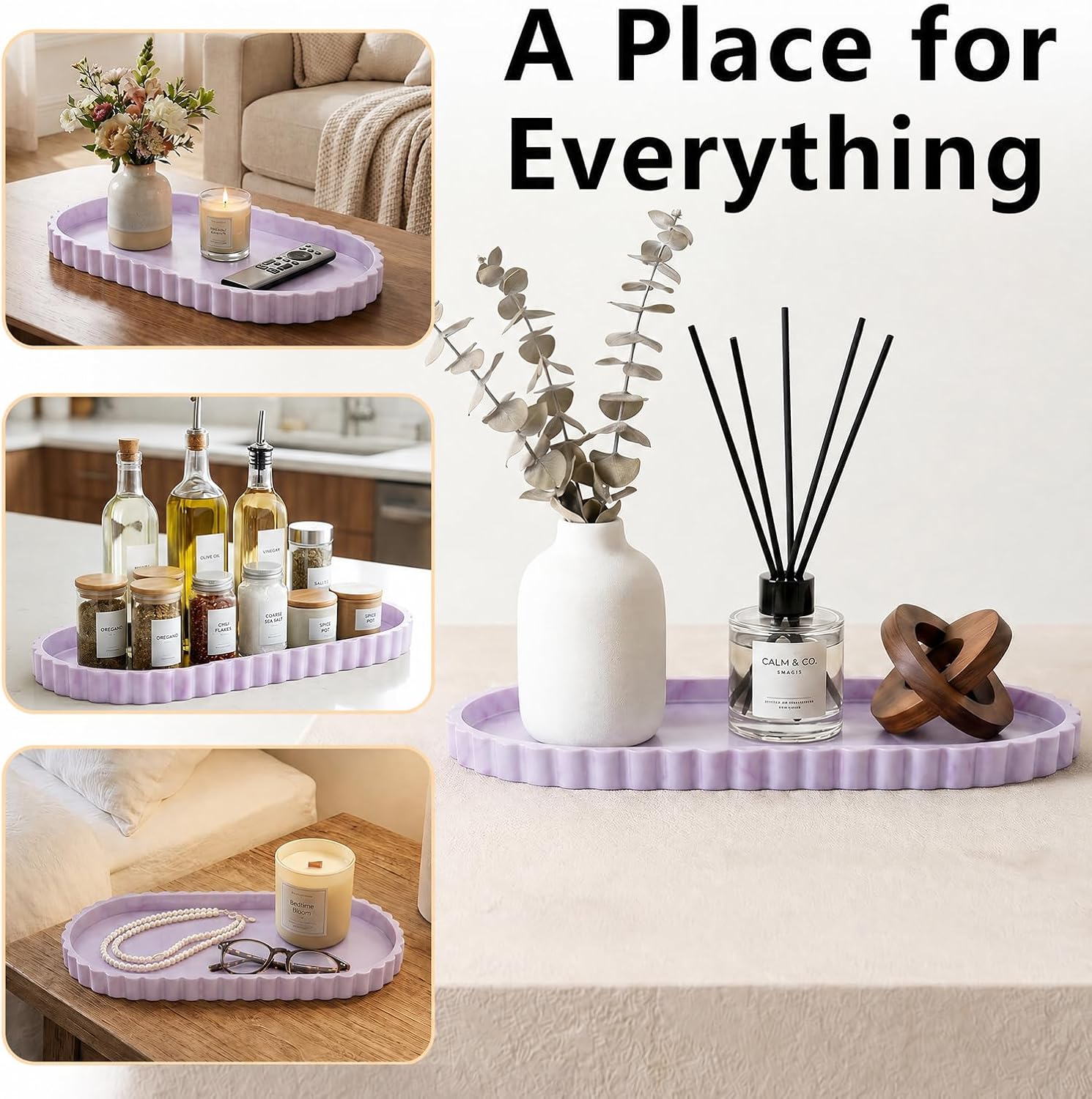 Silicone Bathroom Tray / Marble White Purple / 12 x 5.3 x 0.8