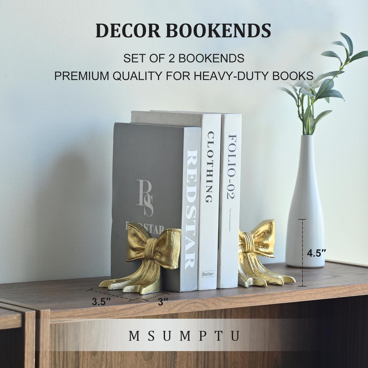 Metal Bookends / Decorative Bookends / Gold / Set of 2