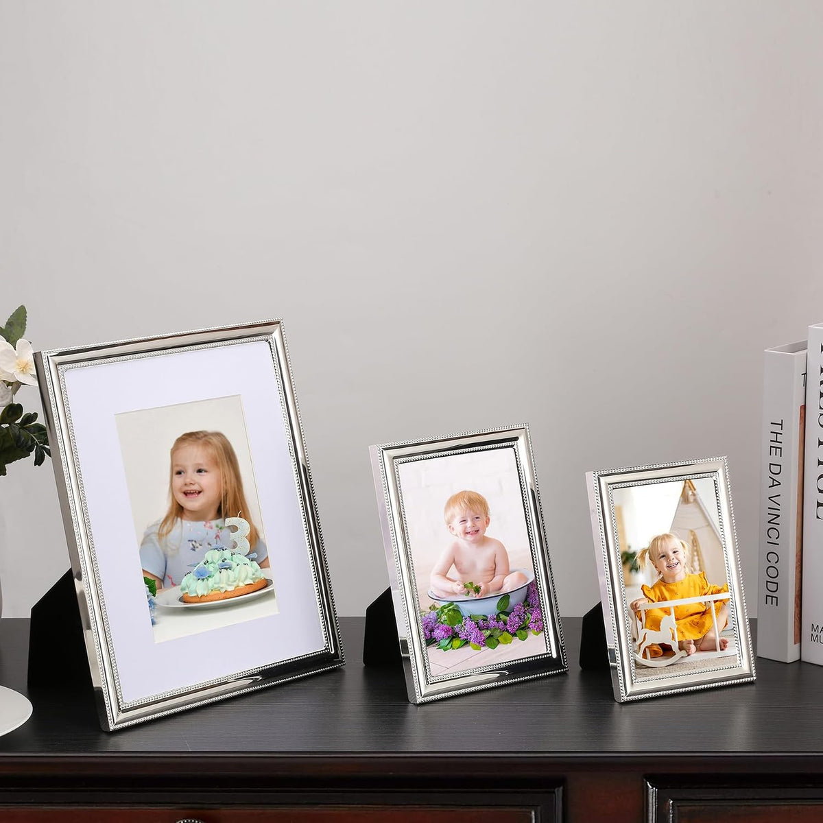 YiPinYin Classy Silver Plated 10x12'' Metal Beaded Picture Frame,with Acid Free Mat for 8x10'',Features Real Glass and