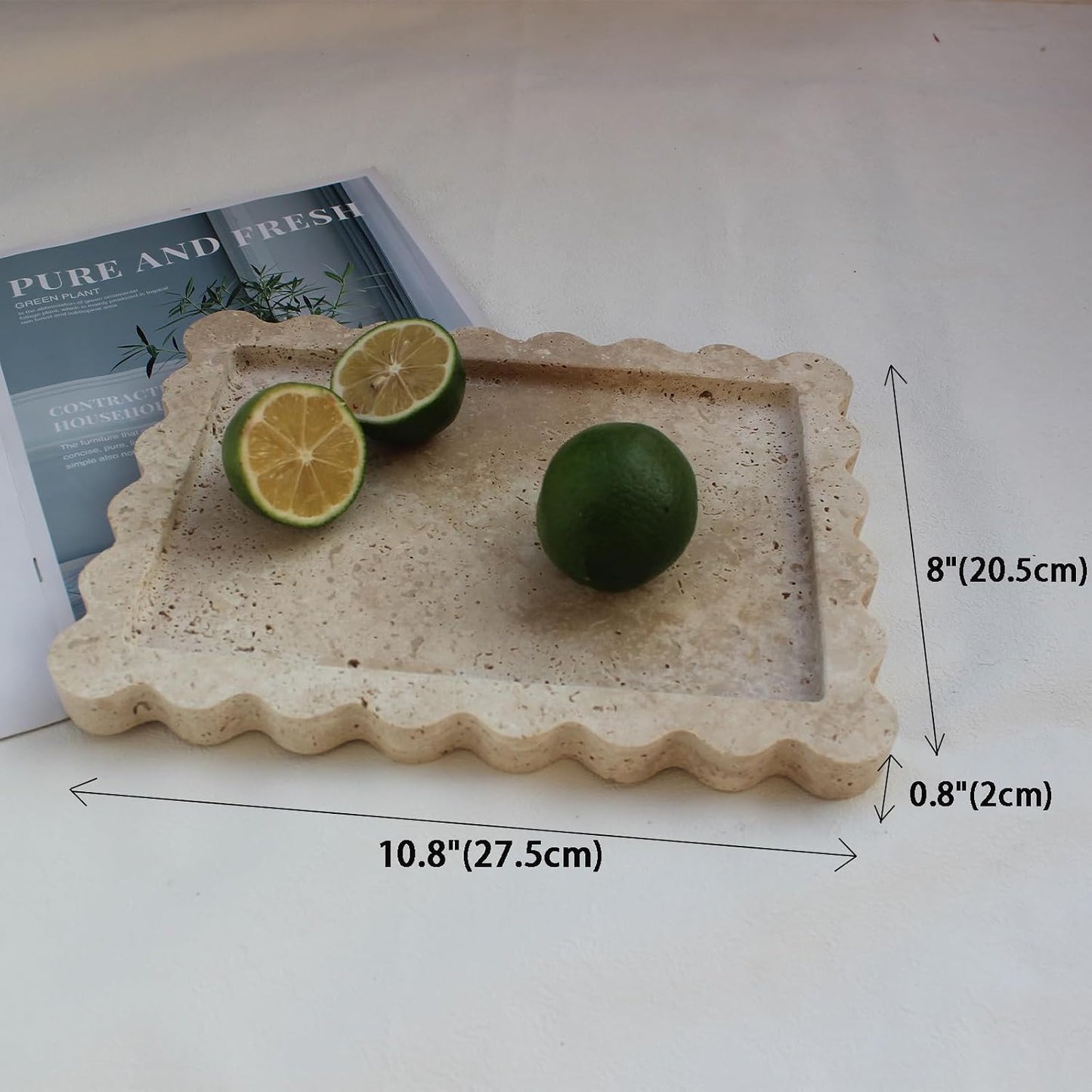 Natural Scalloped Marble Tray / Beige Travertine / 10.8 x 8
