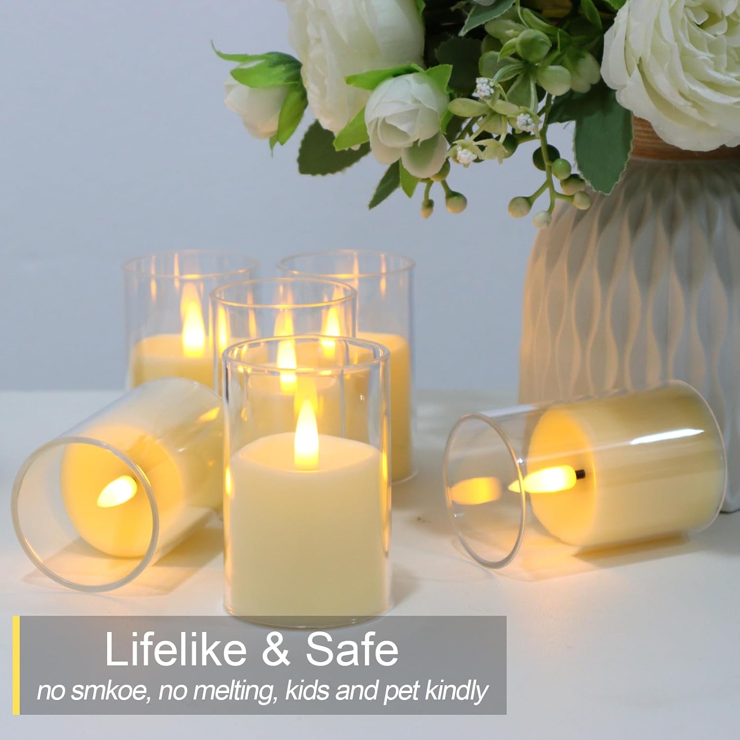 6 Pack Flickering Flameless Votive Candles with Timer and Remote, Battery Operated Long Lasting 300+ Hours, Small