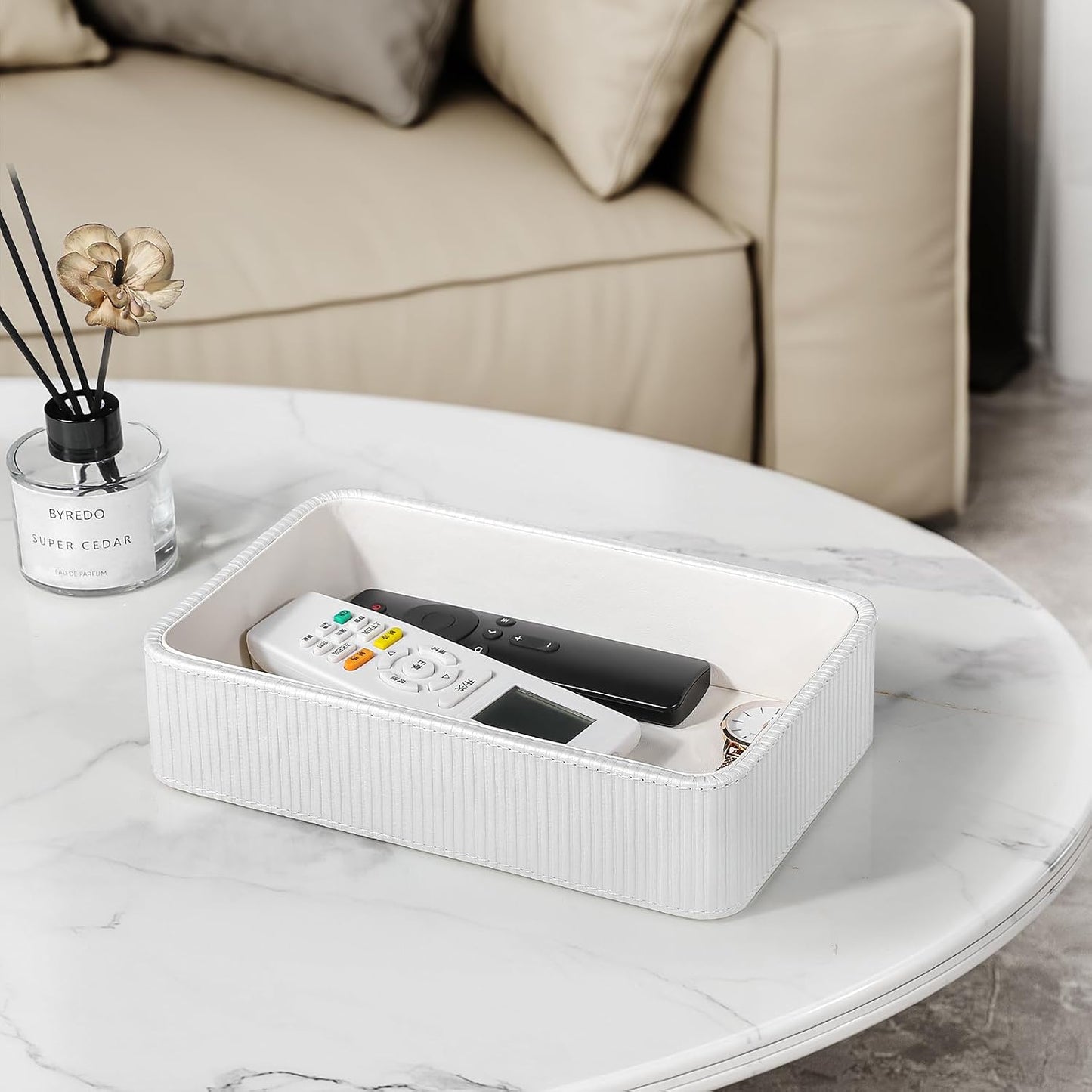 PU Leather Valet Tray Organizer / White / 9.5 x 5.9 x 2.2