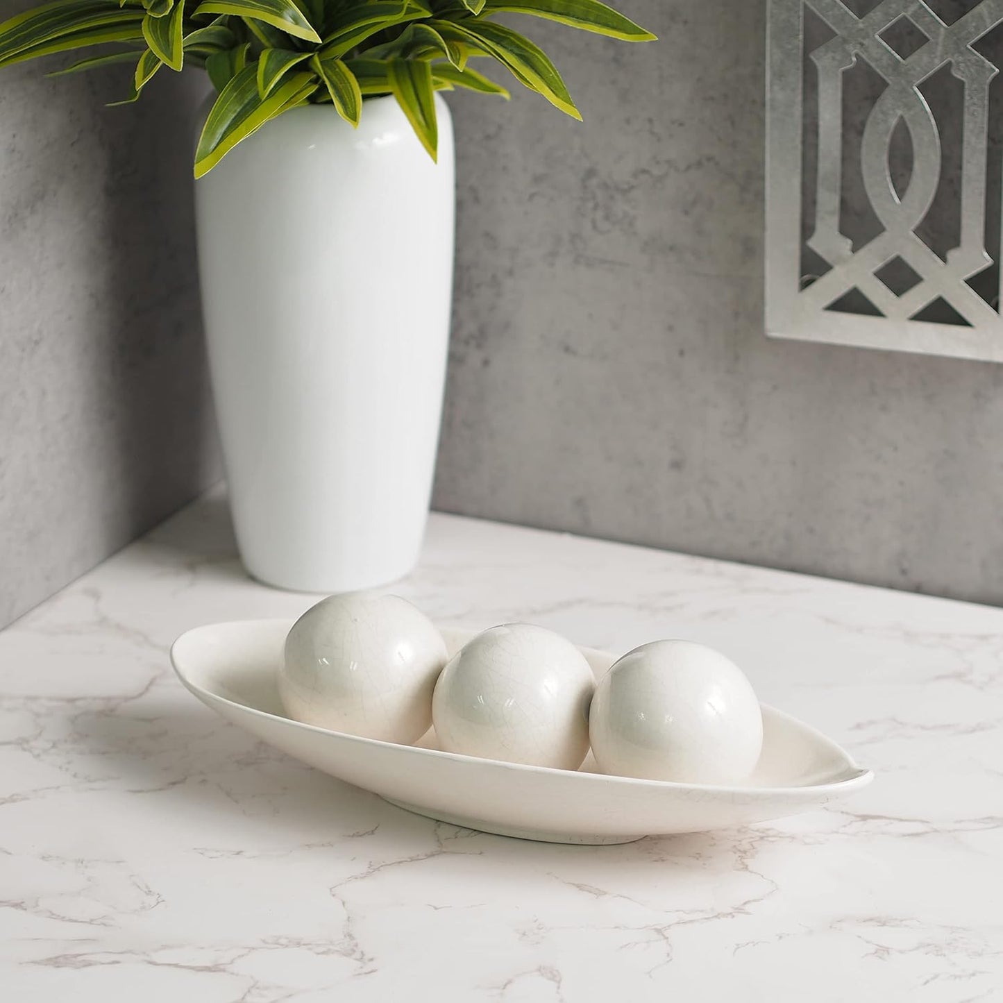 Decorative Bowl and Orb Set. GIFT / Crackle Ivory
