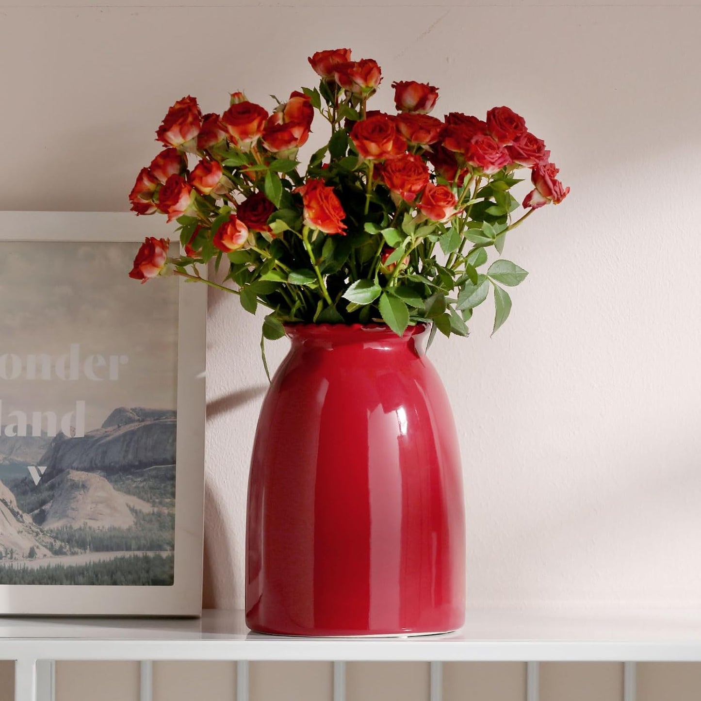 Modern Vases / Red Flower Vase- Ceramic Vase for Decor / Red-8.5inch