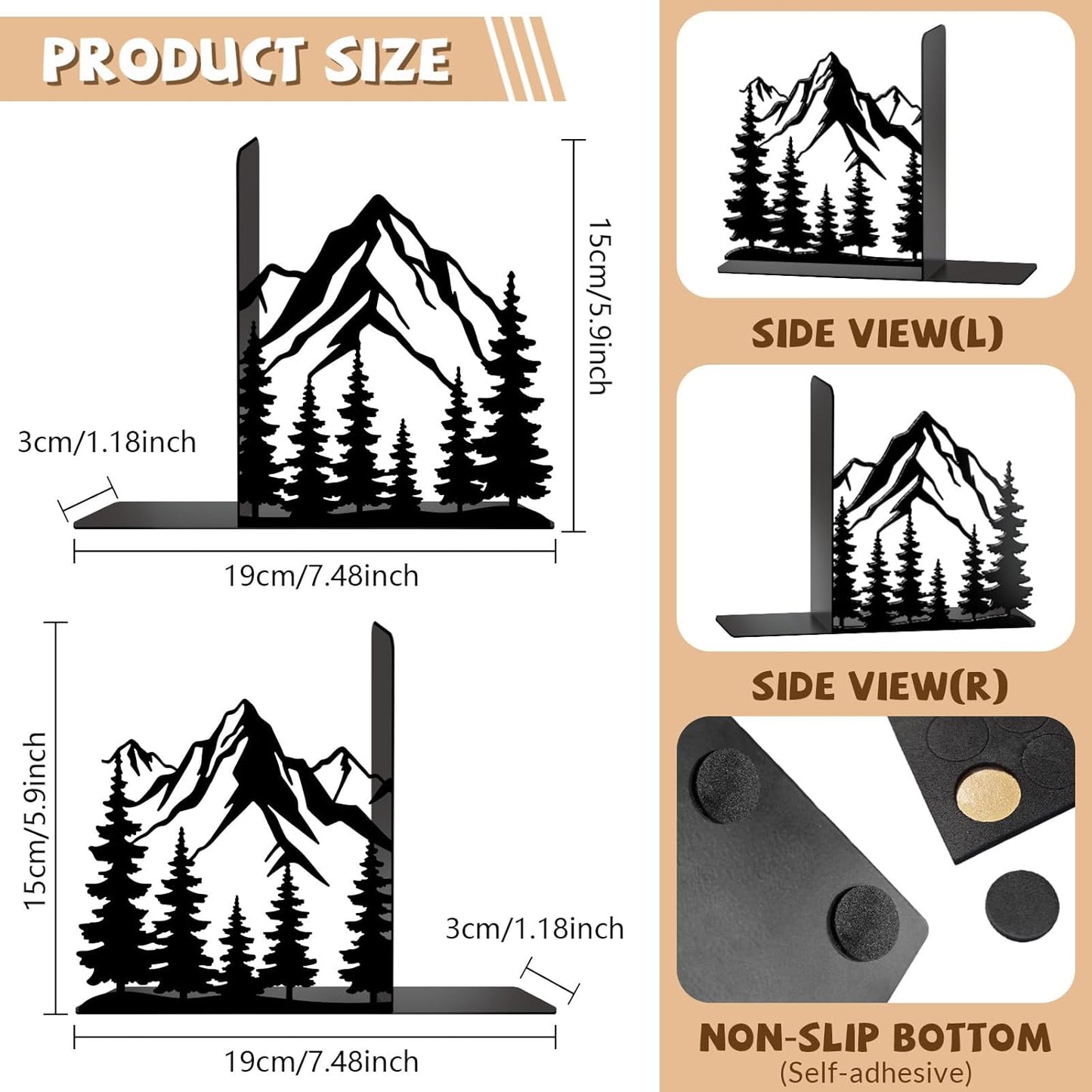 Metal Bookends Mountain Bookends Decorative Modern Book Ends / Mountain Decorative Bookends