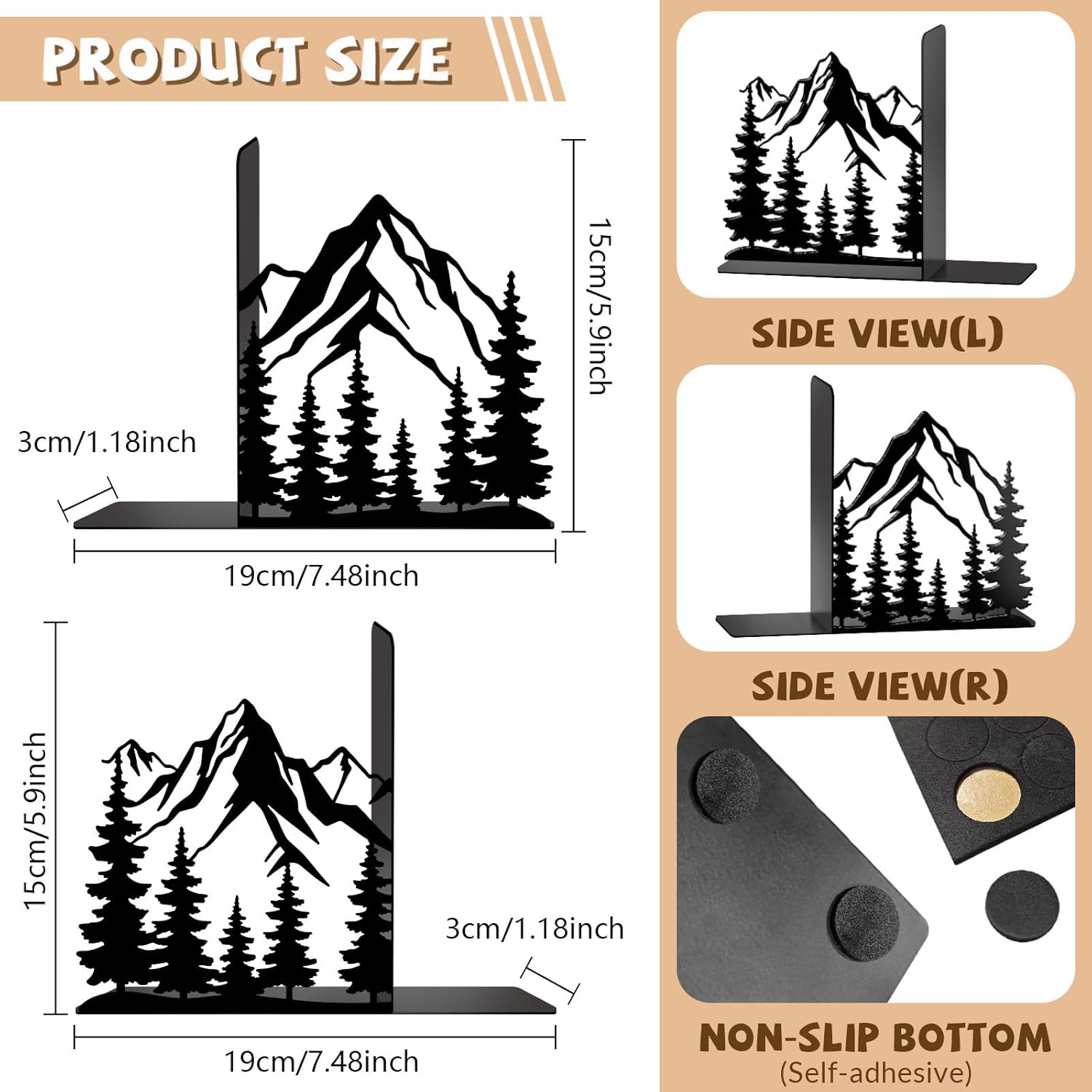 Metal Bookends Mountain Bookends Decorative Modern Book Ends / Mountain Decorative Bookends