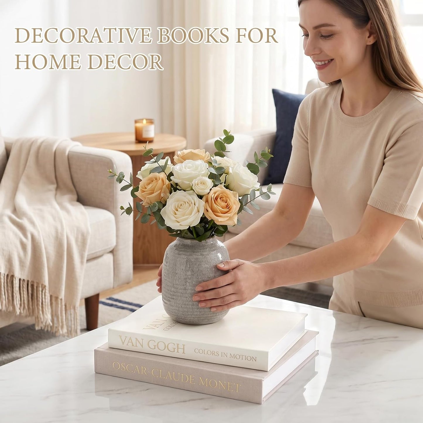 Aesthetic Faux Linen Books Hidden Photo / Set of 2