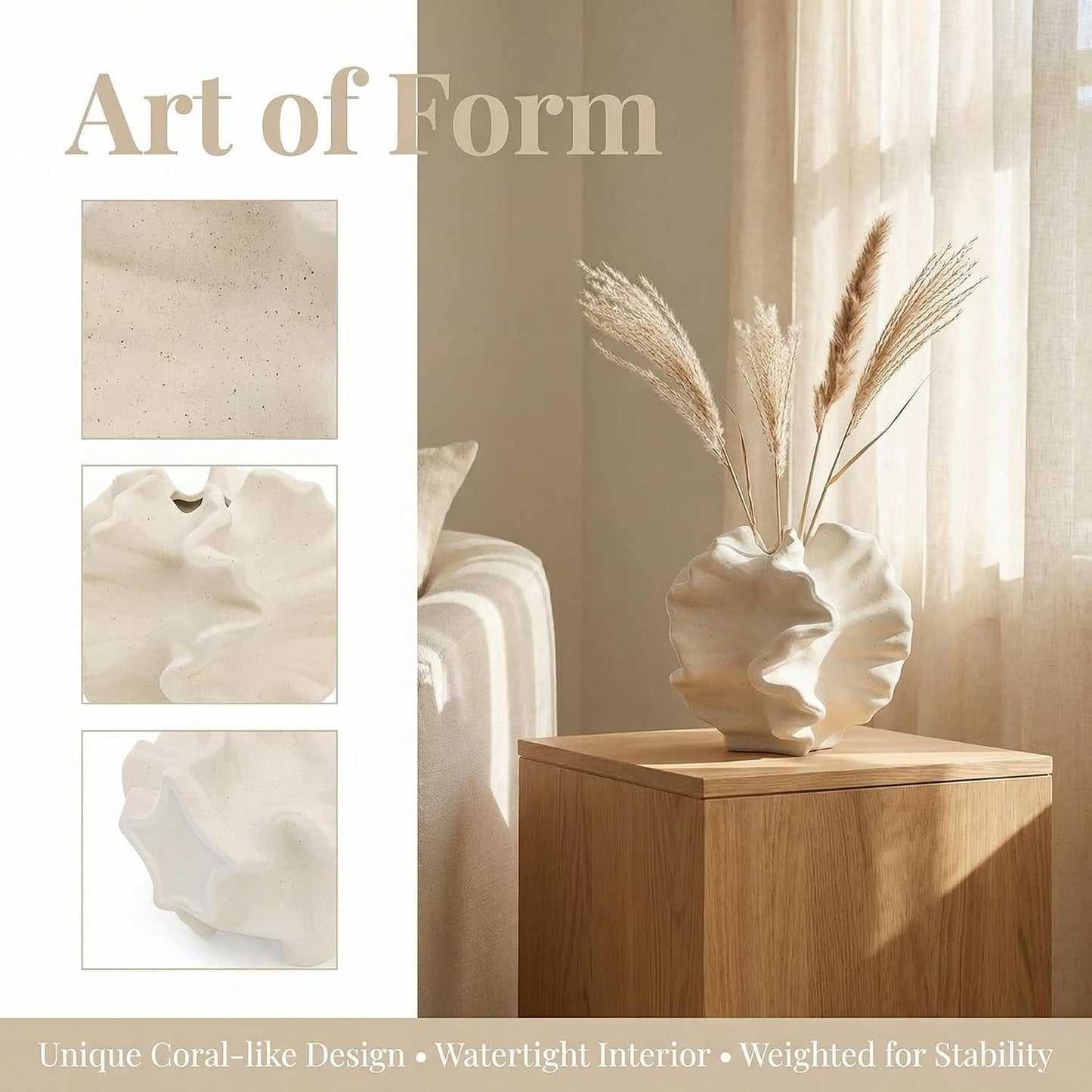 Off Ceramic Flower Vase / White / 6 Inch
