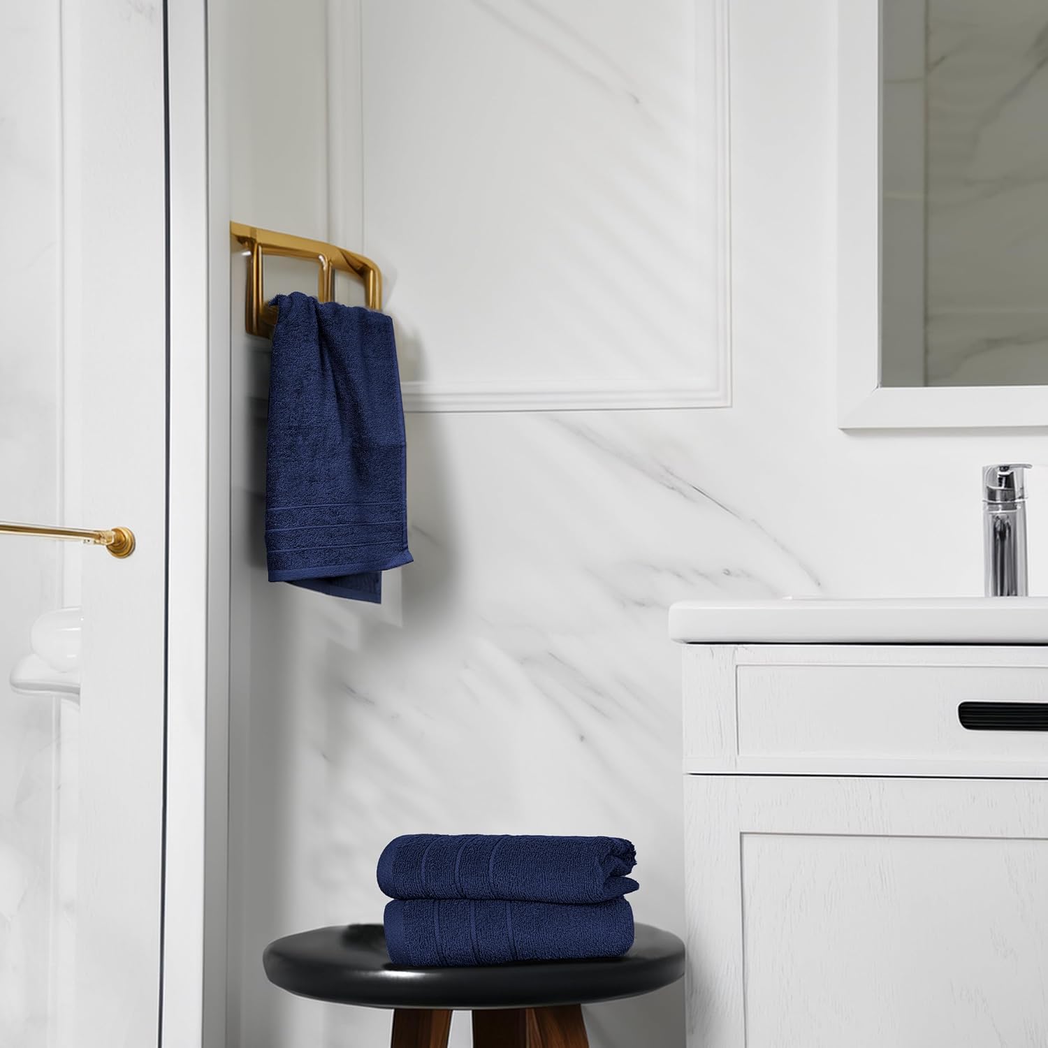 6 Piece Hand Towels Set 16 x 28 Inches, Navy | 100% Cotton, Lighter Weight, Quick to Dry, 16 x 28 Inches, Super Soft &