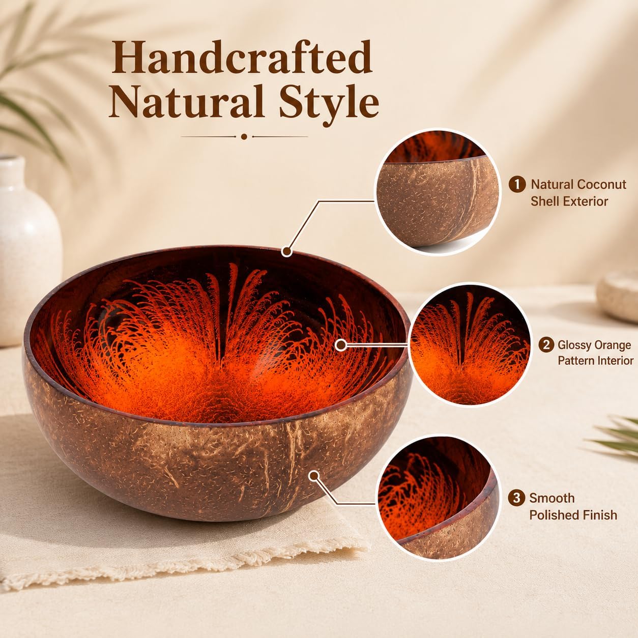Coconut Bowl Mother of Pearl Inlaid Shell Bowls Key Bowl for Entryway Table Candy / Natural
