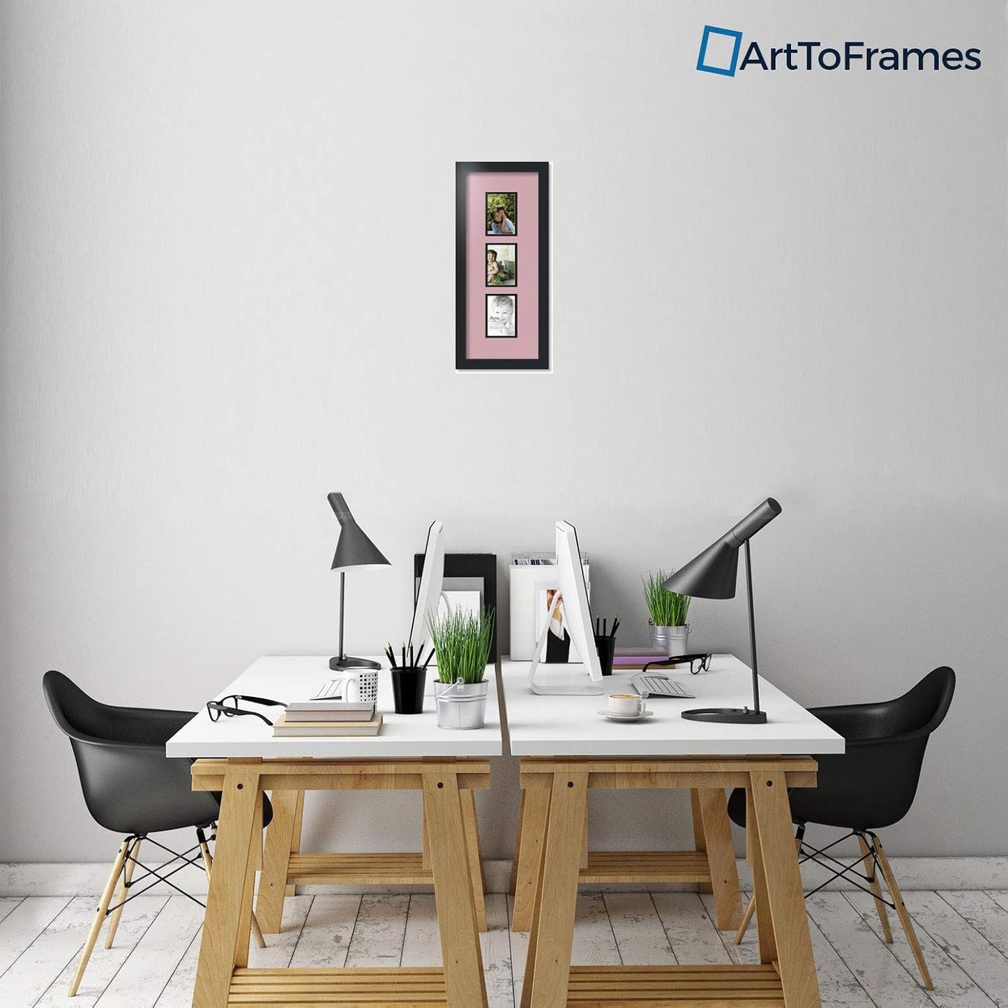 ArtToFrames Collage Photo Frame Double Mat with 3-3.5x5 Openings with Satin Black Frame and Seashell mat.